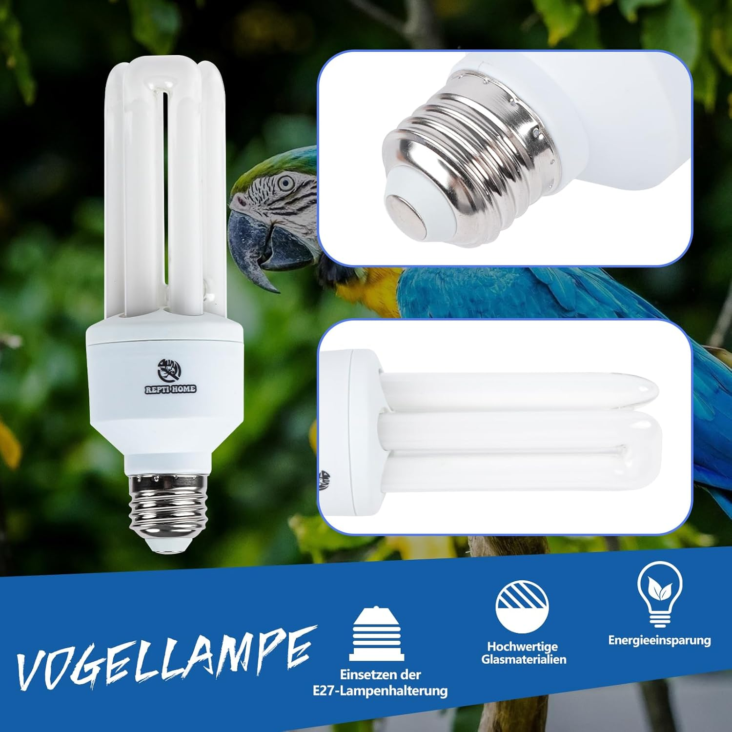 20 W Bird Lamp 2.4% UVB, E27 Compact UVA UVB Lamp for Birds, Parrots, Various Birds