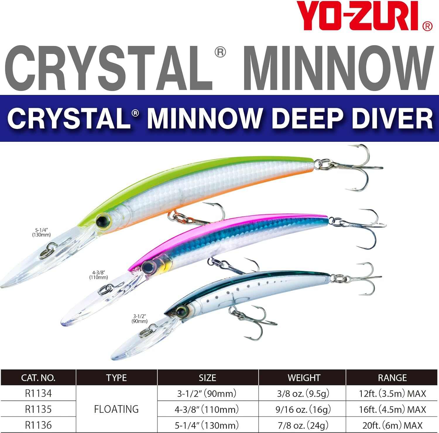 Yo-Zuri Crystal Minnow Deep Diver (F) Fishing Tackle Sea Fishing Freshwater Sea Bass