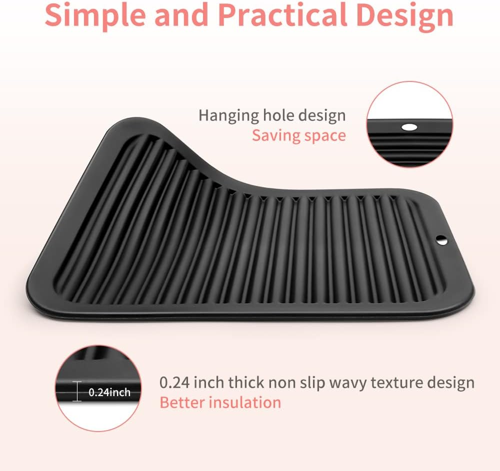 Oversize 15.7" X 11.8" Heat Resistant Mat, Portable Travel Silicone Heat Mat for Curling Irons, Flat Irons, Hair Straightener and Hot Hair Styling Tools, Hot Iron Holster, Vanity Pad with Ties Black image number 4