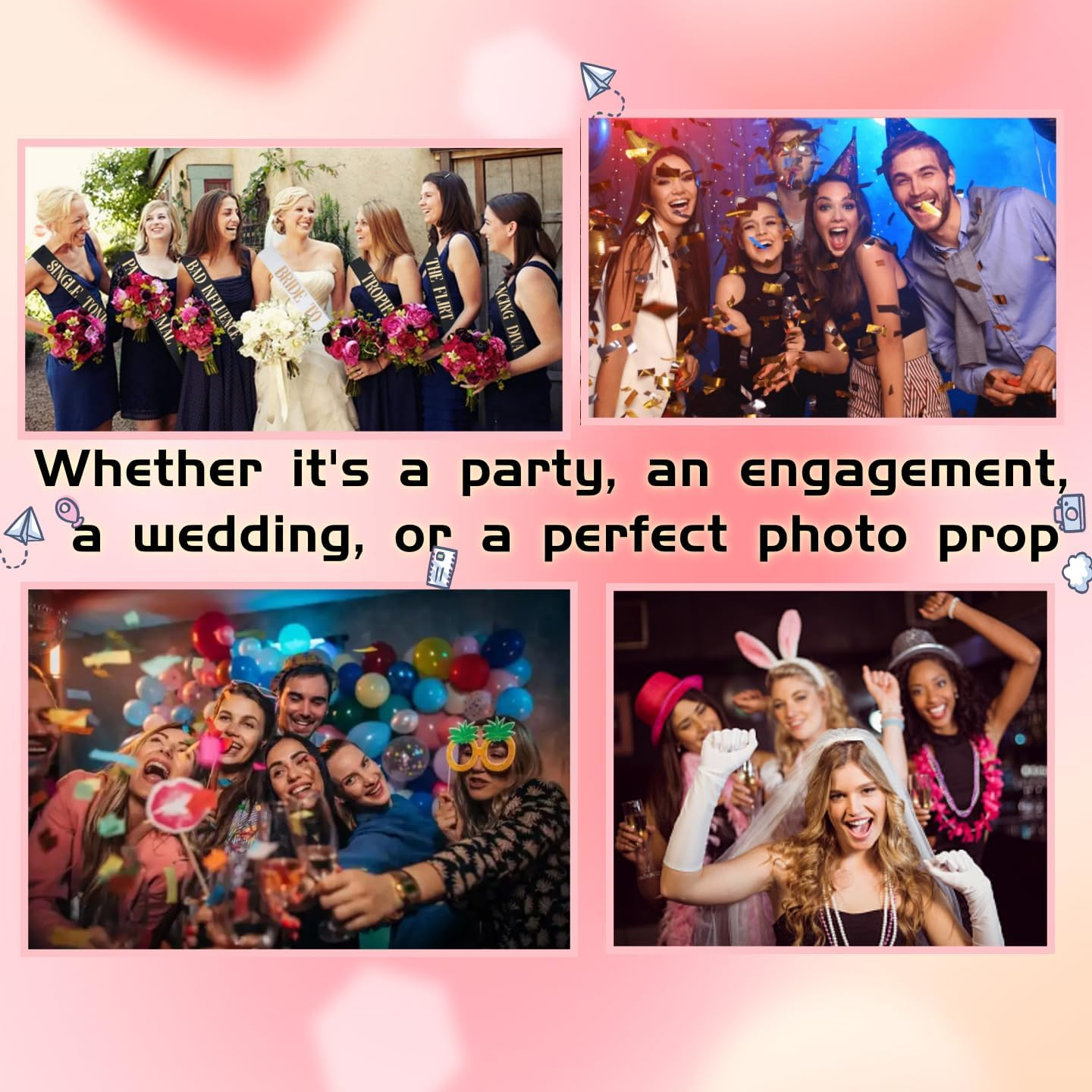 12 Pack Party Sashes Set Bride to Be ,Deluxe Glitter Bride to Be Sash, Gold & Black, Bachelorette Party Decorations image number 6