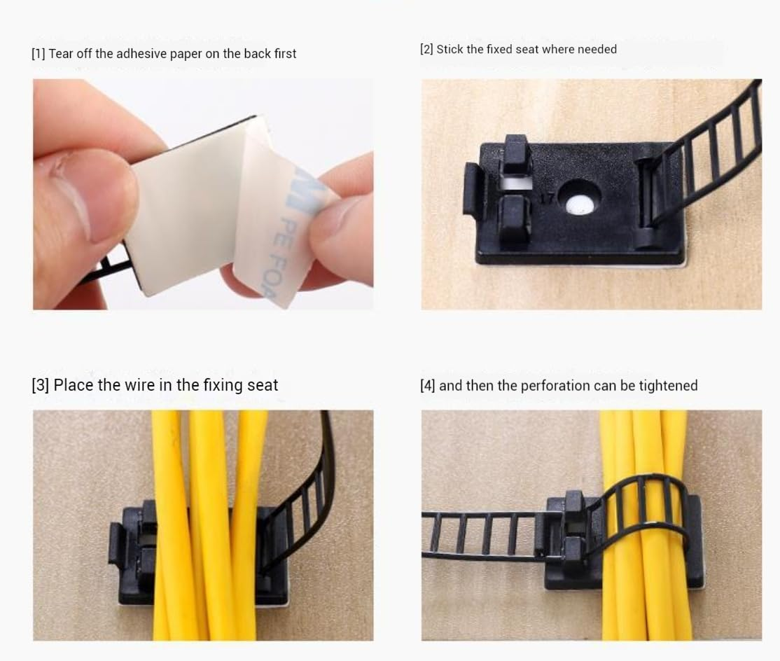 Clearhill 50Pcs 0.97In Width White Adjustable Self-Adhesive Cable Straps -Cord Clamps for Wire Management &ndash; Reusable Cable Ties for Home, Office, Car, and More image number 3