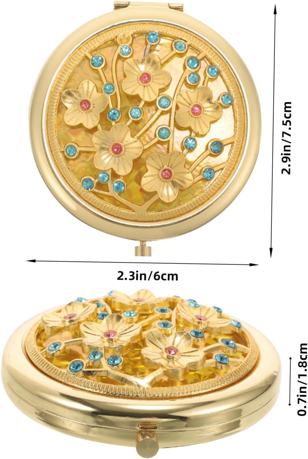 DINHEAROM Vintage Gold Handheld Compact Mirror Hollow Carved Design Small Portable Makeup Mirror for Women for Travel and Purse Use image number 6