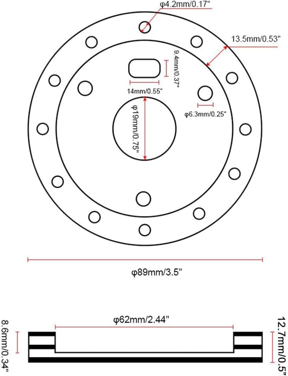 RULLINE 0.5" Steering Wheel Hub Adapter Conversion Spacer 6 Hole to 3 Hole Grant Adapter Boss Kit Black image number 4