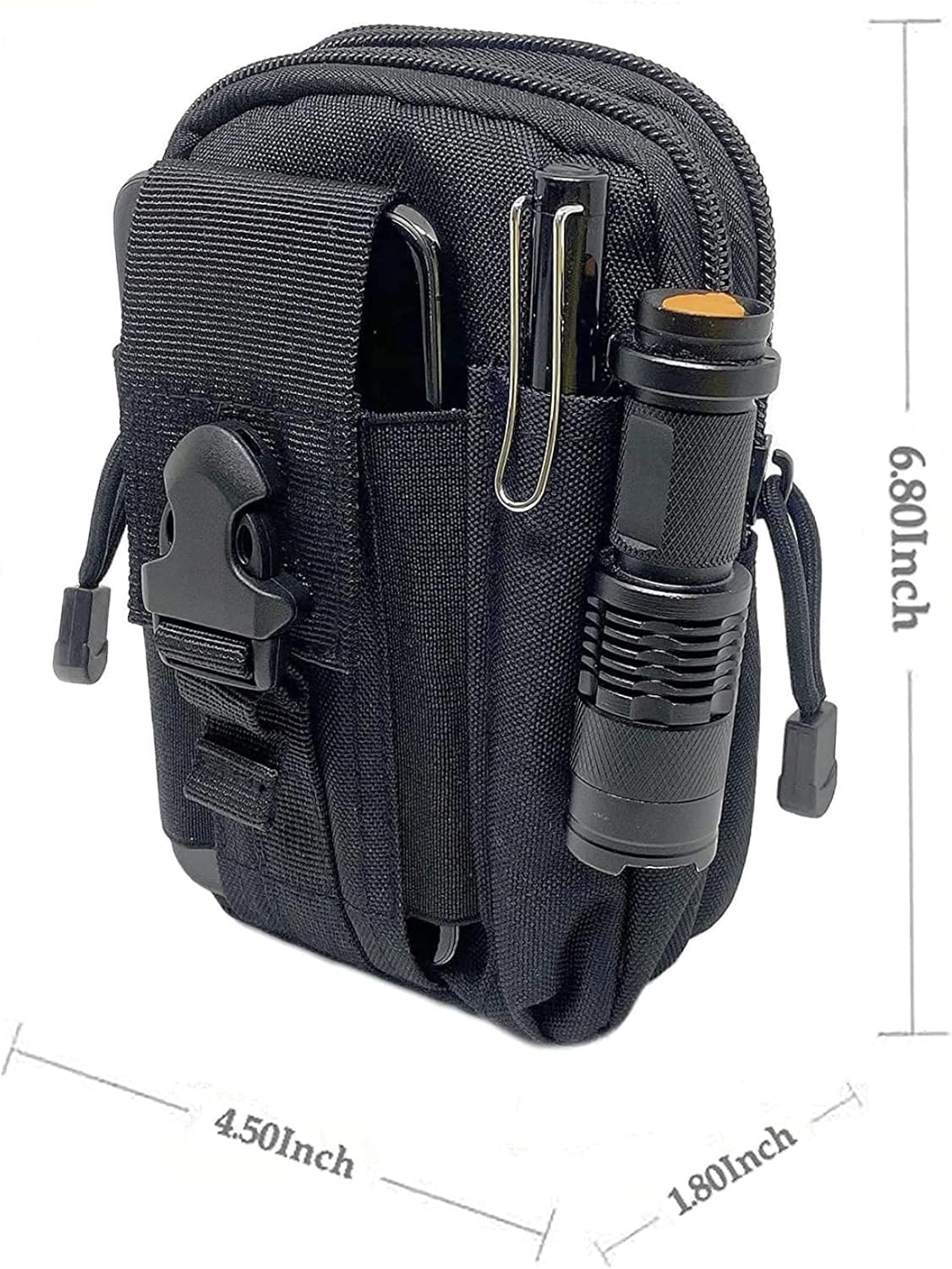 Tactical Pouch Multipurpose Waist Bag Tactical Holster Military Waist Belt Bag Wallet Pouch Purse Phone Case with Zipper Compatible with Most Models Cell Phone - Black image number 3
