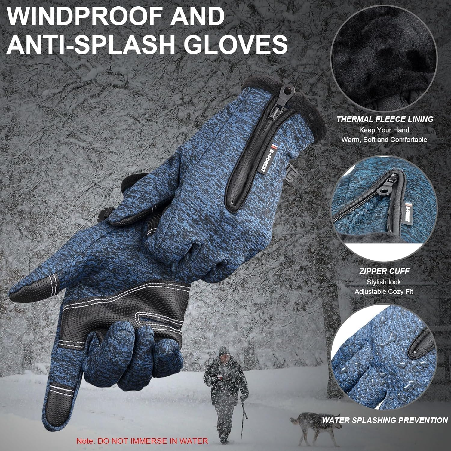 Winter Gloves for Men and Women, anti Slip Touchscreen Windproof Cycling Gloves, Warm Gloves Cold Weather Cycling Gloves for Walking Riding Driving,Black image number 3