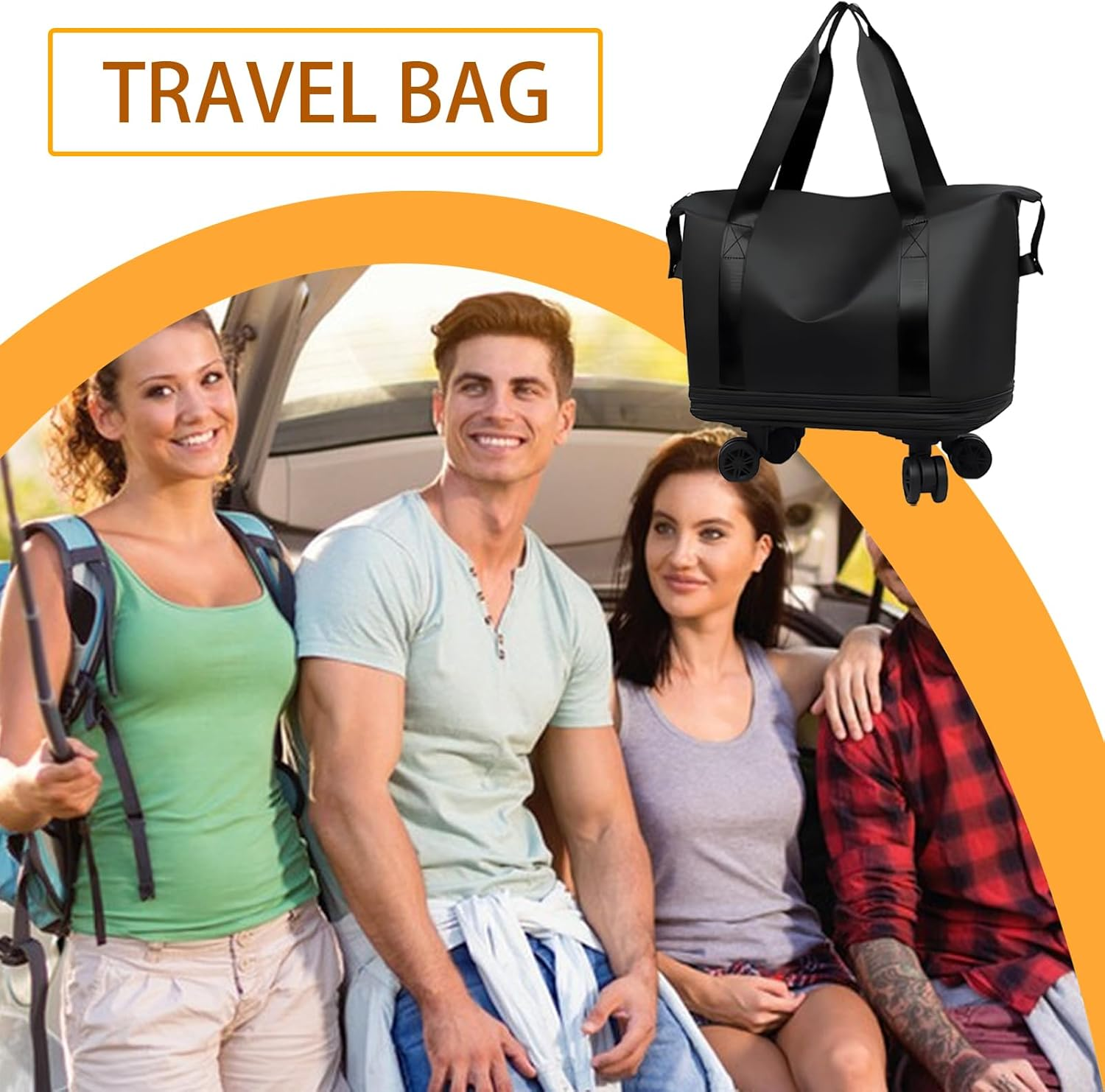 Carry on Bag with Wheels | Large Capacity Rolling Luggage Pack | Expandable Compartment Waterproof Travel Bag with 360 Degree Swivel Wheels for Business Trip - Black image number 5