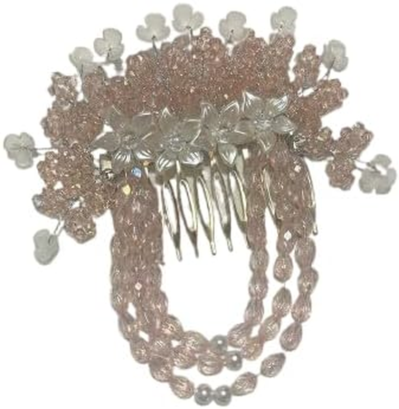 NTY Collections Bride Wedding Hair Clip Comb, Women Hair Combs Accessories,Crystal Hair Pins Bridal Hair Comb Wedding Hair Accessories Decorative Hair Comb Clips for Women -Pink Pack of 1 image number 3