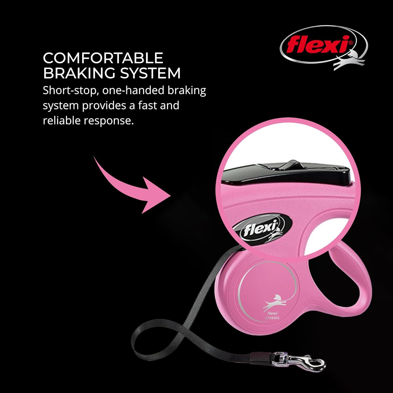 Flexi New Classic Retractable Dog Leash (Tape), 16 Ft, Small, Pink