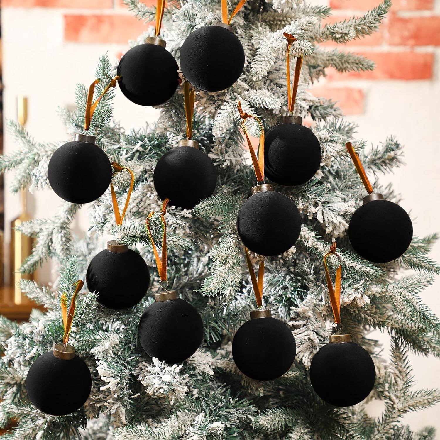 Liliful 15 Pcs Velvet Christmas Balls, Black, 3.15 Inch, Hanging Ornaments, Christmas Tree Decoration