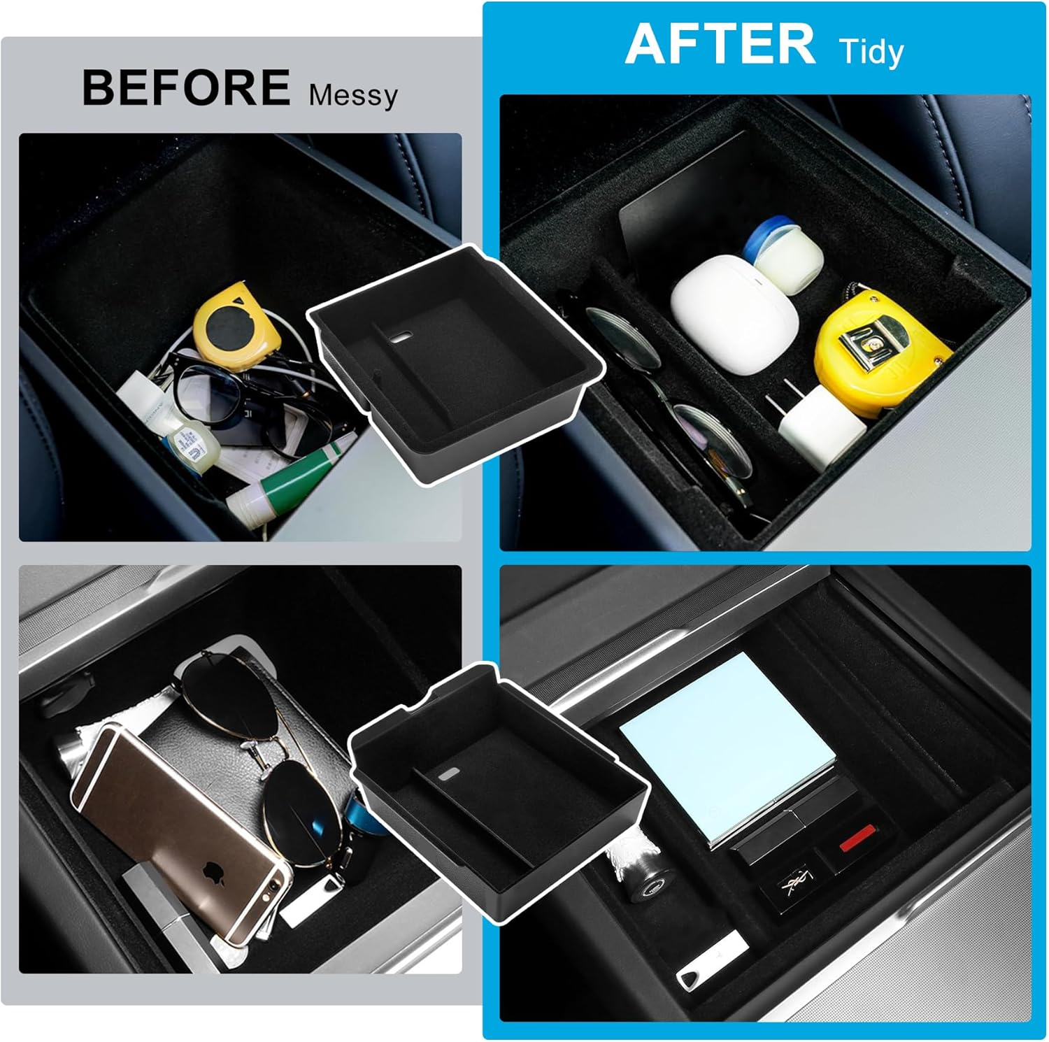 Center Console Organizer for Tesla Model Y Juniper 2025 2026 & Model 3 Highland 2025/2024 Armrest Storage Box Holder Insert Tray Hidden Drawer Interior Accessories image number 3
