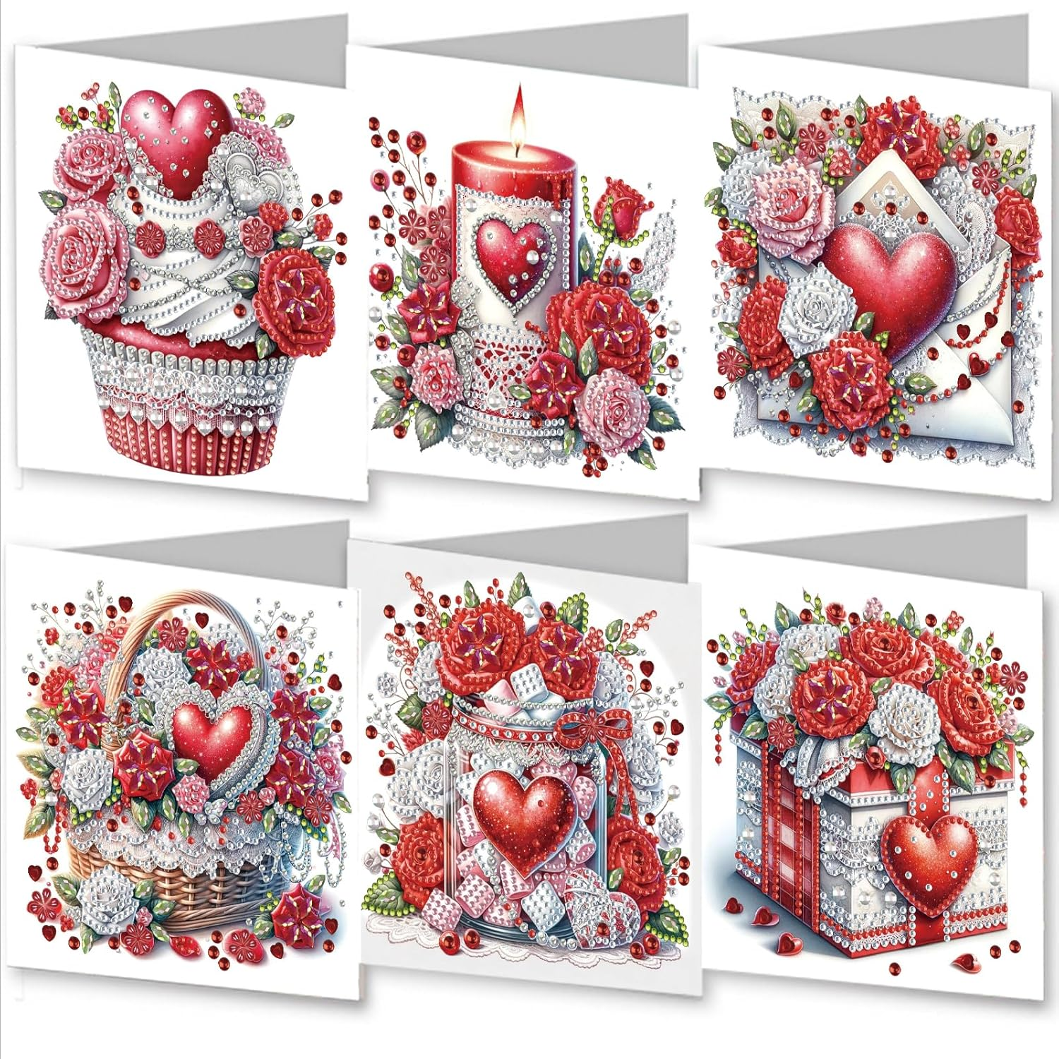 Awesocrafts 6Pcs Diamond Art Christmas Cards Kits Happy Birthday, Anniversary DIY Diamond Painting Cards Sets, 5D Crystal Art Card with Envelopes, Postcards for Handmade, Xmas 30 * 15Cm (Happy)