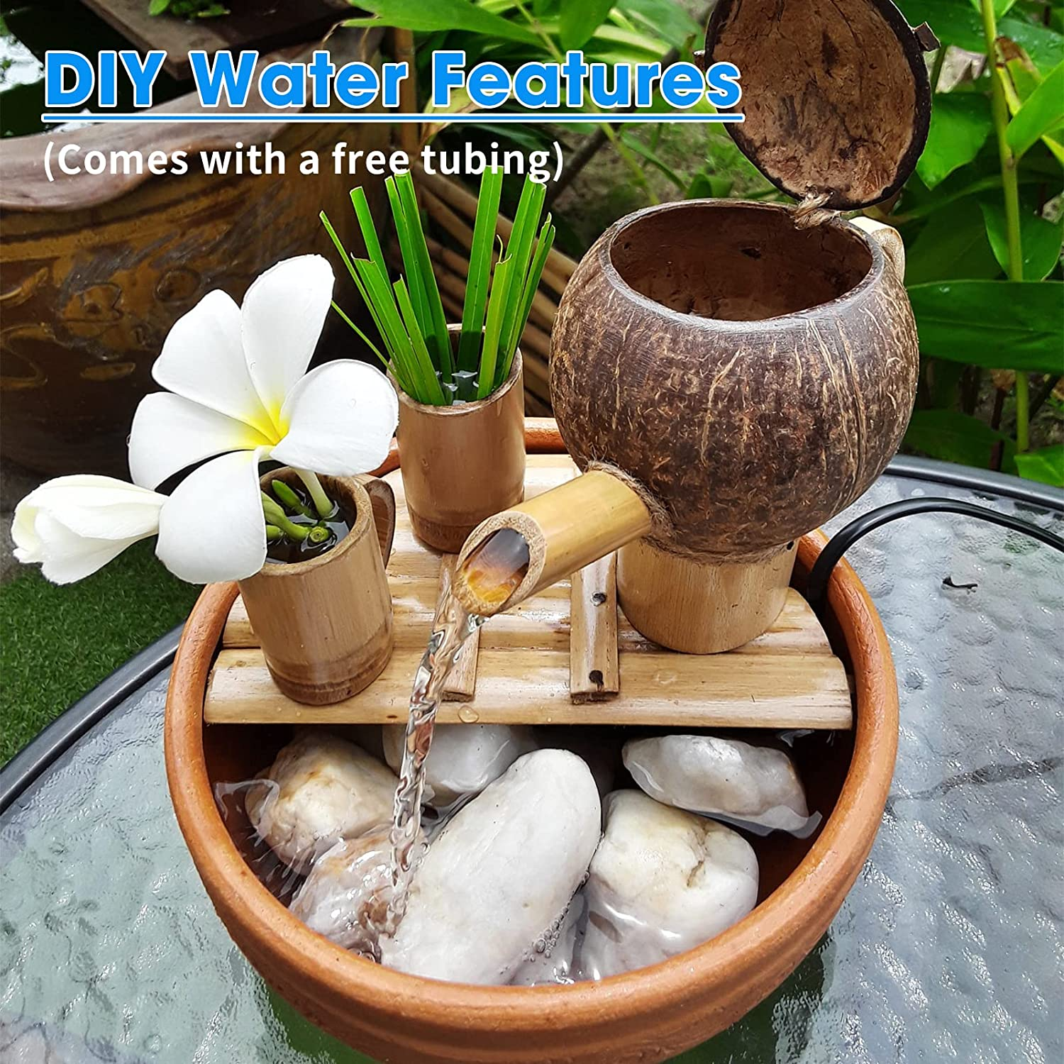 POPOSOAP Solar Bird Bath Fountain Pump, 6W Outdoor Solar Water Fountain Pump for Bird Bath with 4Ft Tubing & 5 Nozzles, DIY Solar Powered Water Pump for Garden, Ponds, Pool and Fish Tank image number 3