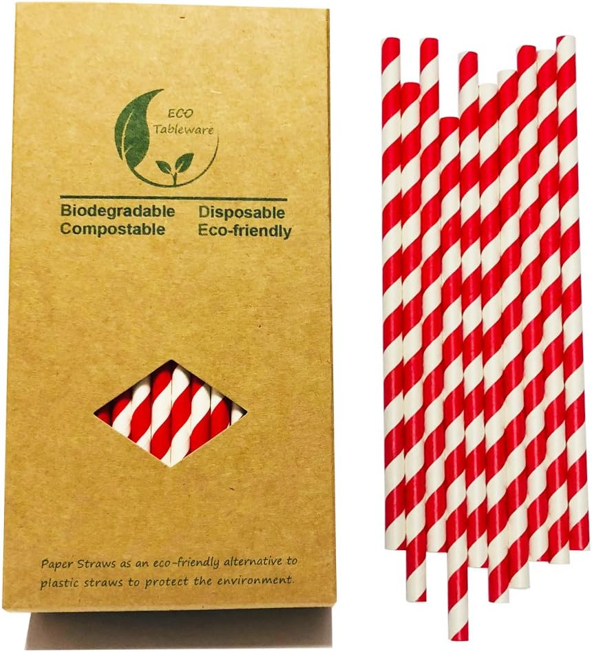 Pure White Biodegradable Paper Straws for Cocktail Pack of 100, Eco-Friendly and Recyclable Plain White Solid White Straws Made of Paper