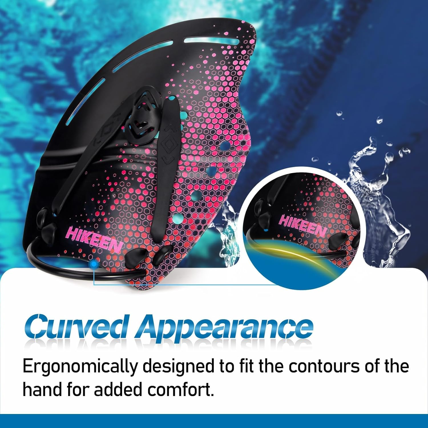 Hikeen Curved Swim Hand Paddles, Swim Training Power Paddles for Lap Swimming with Adjustable Straps, Swimming Hand Paddles for Unisex-Adult