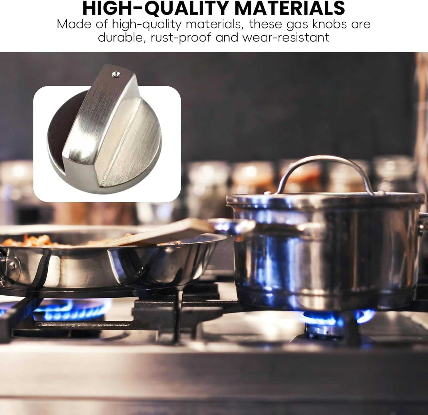 Xlihdzum 4PCS Universal Silver Gas Hob Knobs - Metal Switches for Kitchen Cooker Stove Oven Cooktop, Replacement Control Knobs for Gas-Appliances with Precise Sizing and Zinc Alloy Hob Knob image number 3