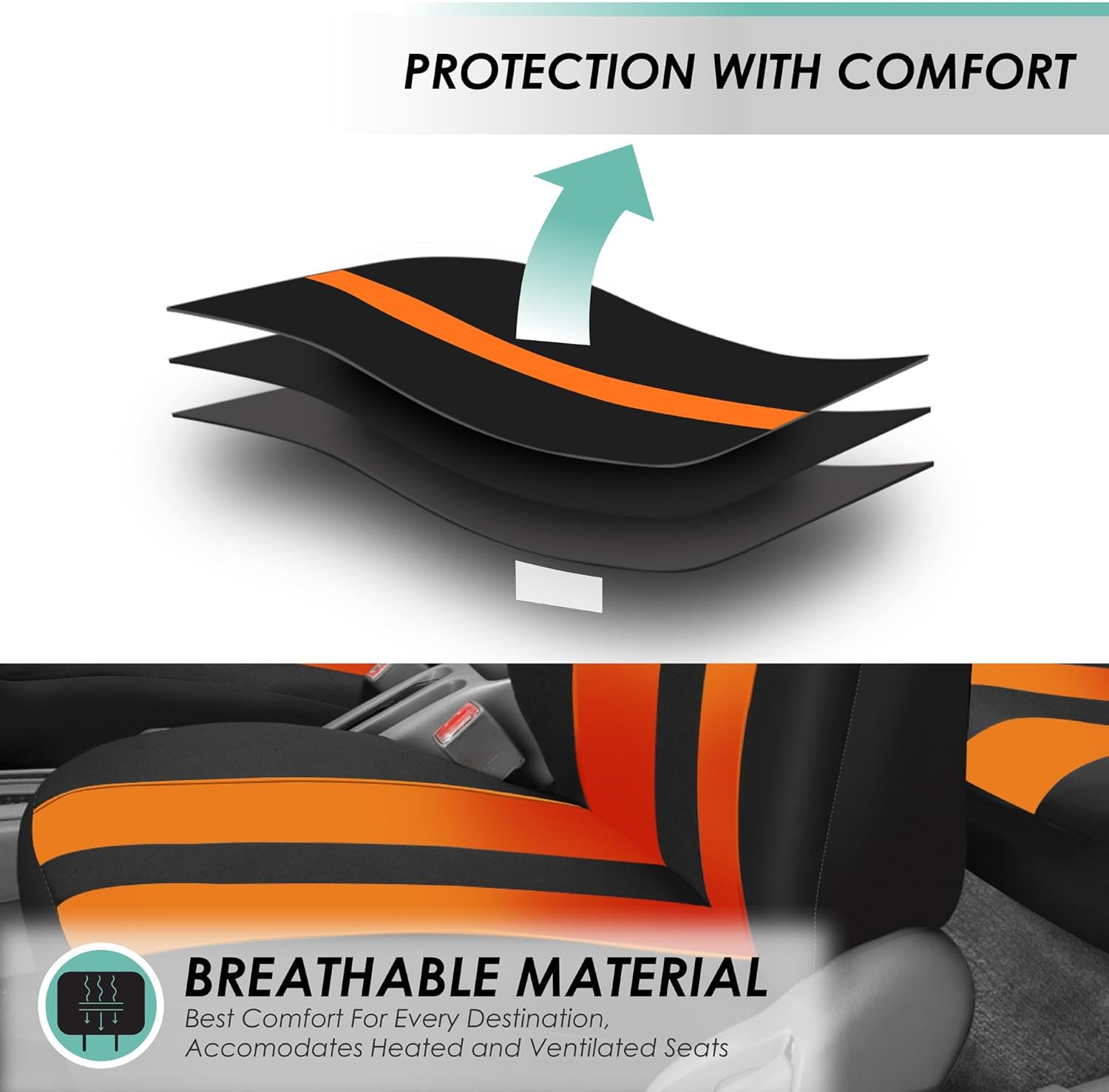 FH Group Car Seat Covers Full Set Cloth - Universal Fit, Automotive Seat Covers, Low Back Front Seat Covers, Airbag Compatible, Split Bench Rear Seat, Car Seat Cover for SUV, Sedan, Van Orange image number 4