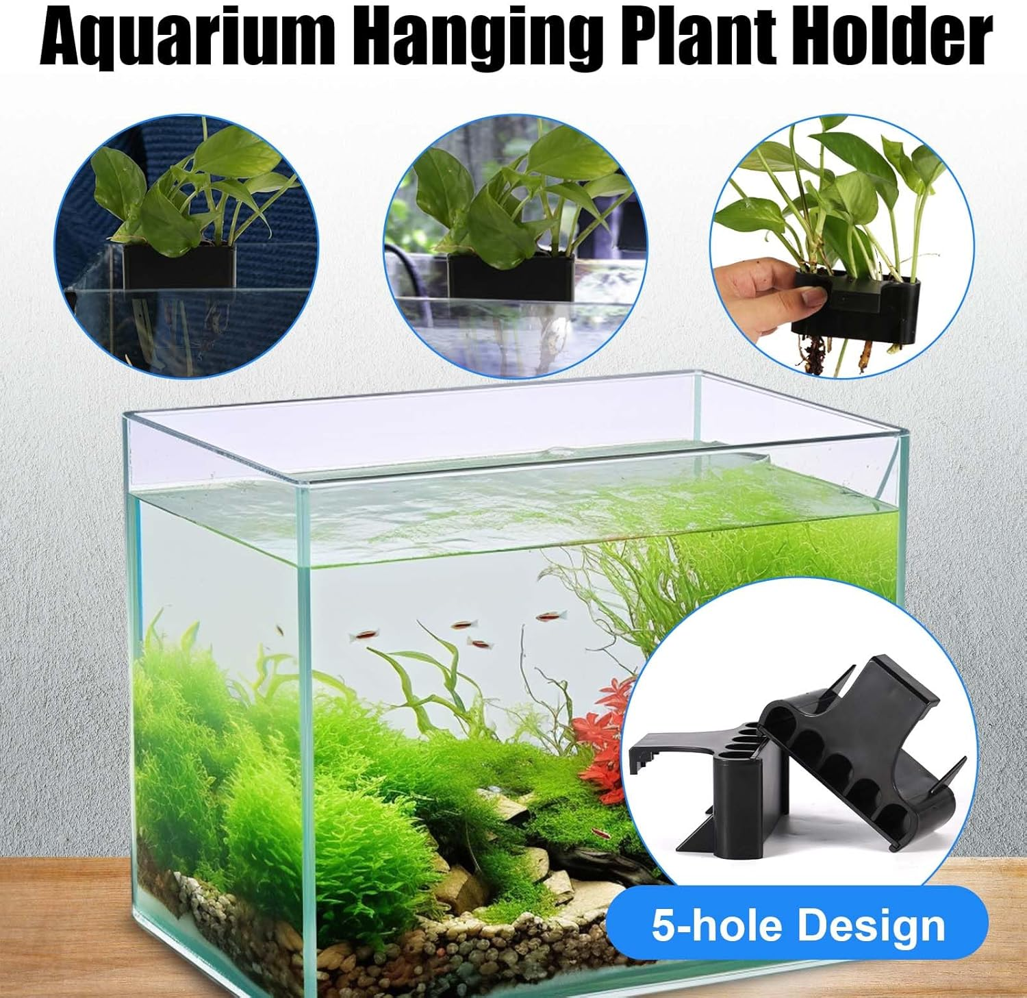 2Pcs Aquarium Plant Holder, 5 Holes Top Rimmed Aquarium Floating Planter Box Plastic Aquatic Plant Cup Holder Hanging Aquarium Plant Basket Rack Stand Hanger Accessory for Fish Tank Decorations image number 6