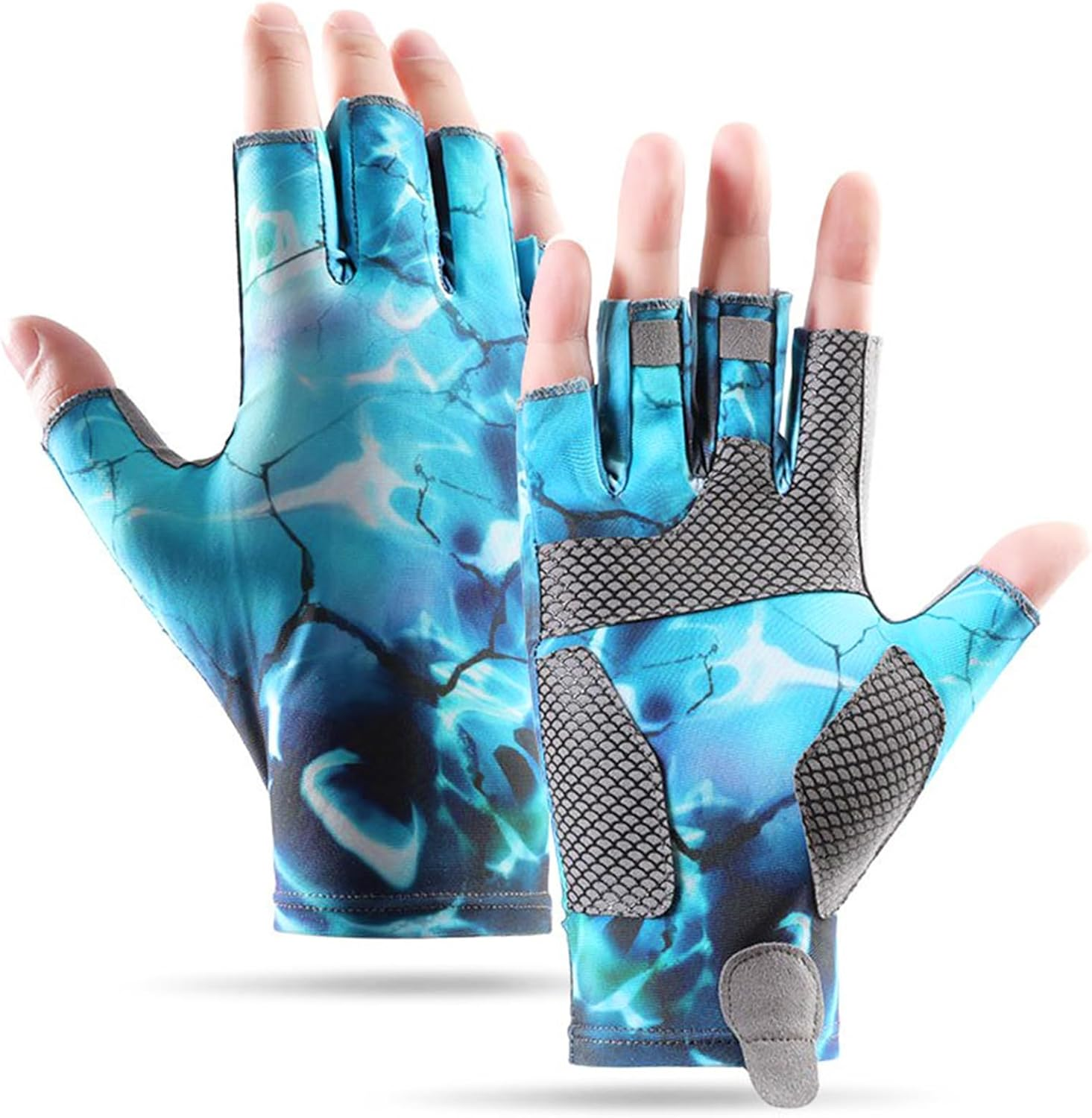 Reelfin Sun Gloves UPF 50+ Fishing Gloves, Fingerless Sun Protection UV Protection Stretch Fishing Gloves for Men Women