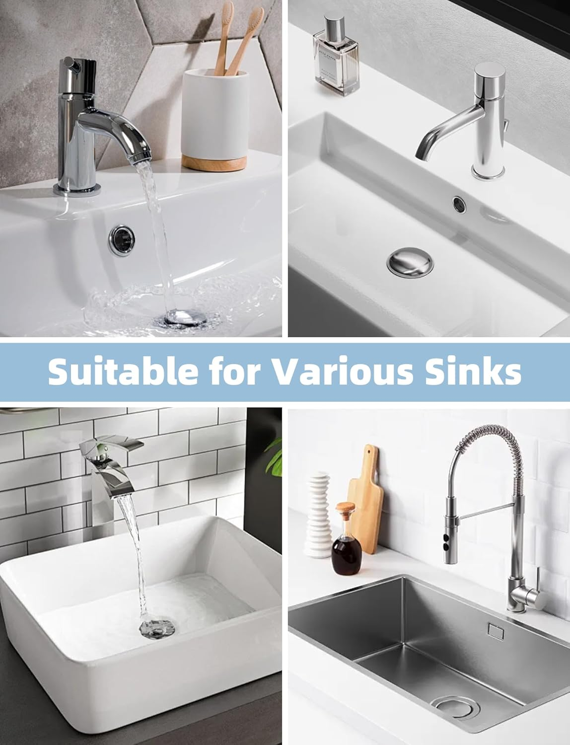 NEAWEALY Sink Strainer Bathroom Sink Plug Sink Drain Filter Pop up Sink Stopper Drain Hair Catcher Anti-Clogging Removable Stainless Steel Basket 1/2Pcs for Bathtub Floor Gutter Washing Basin - Light Silver image number 3