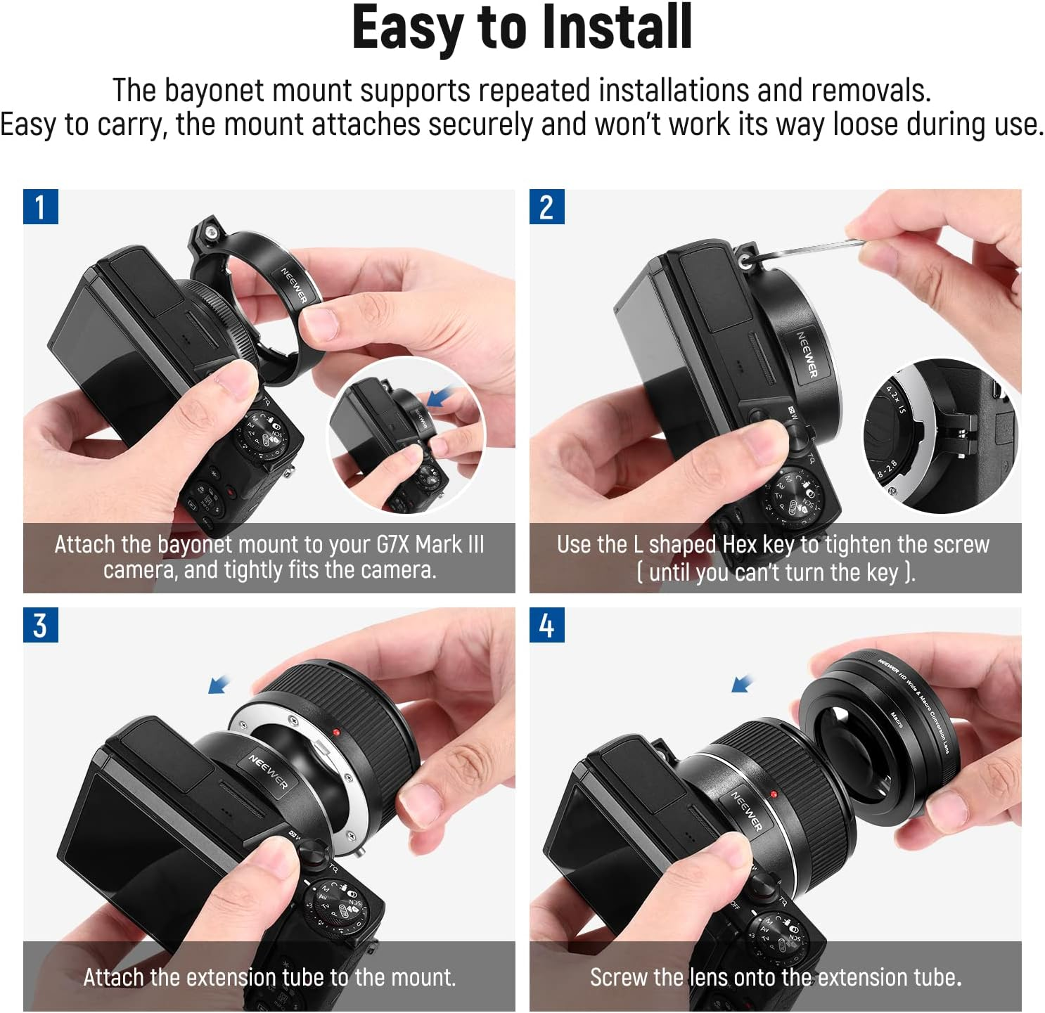 NEEWER Wide Angle Lens Compatible with Canon G7X Mark III Camera, 2 in 1 18Mm HD Wide Angle & 10X Macro Additional Lens with Extension Tube, Bayonet Mount Lens Adapter, Cleaning Cloth image number 5