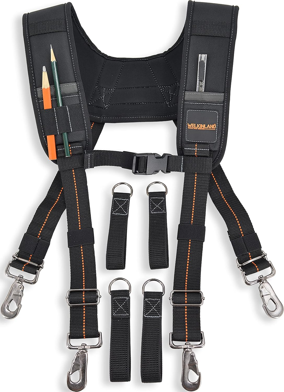WELKINLAND Tool Belt Suspenders, Bag Bag Nail Suspenders Carpenter, Construction for Men, Men Black W/Orange image number 5