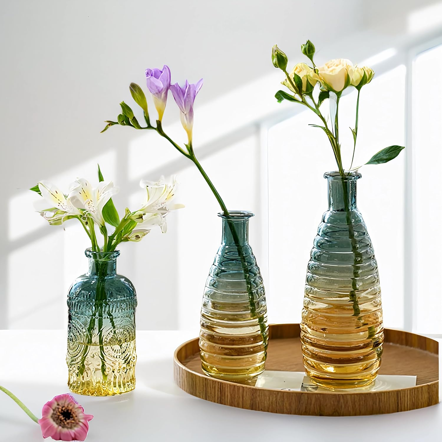 Glass Bud Vases Set of 5,Small Flower Vases for Decorative,Mini Vintage Vase for Wedding, Home,Table Decoration image number 6