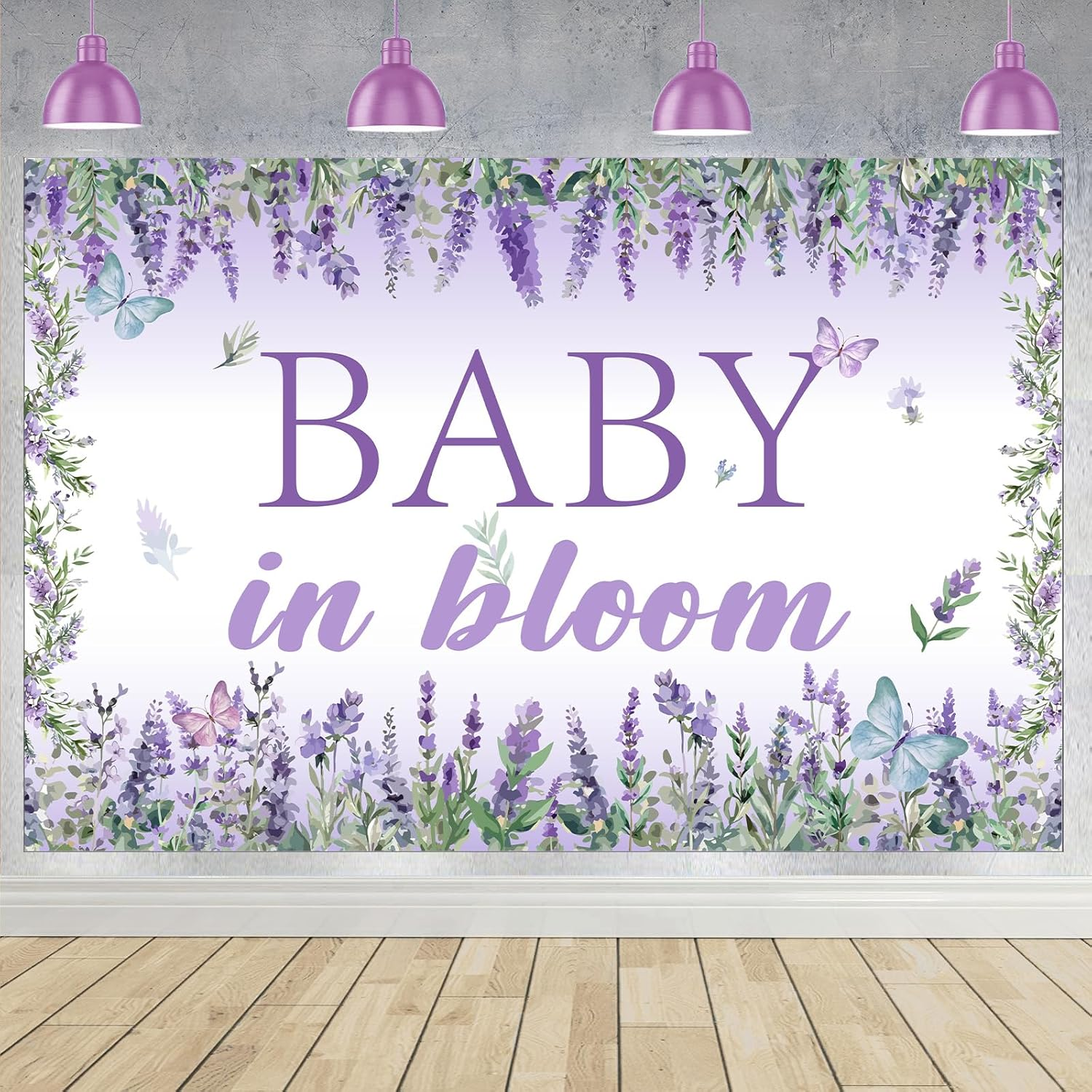Wonmelody Baby in Bloom Baby Shower Decorations Lavender Baby Shower Backdrop 5 * 3Ft Lavender Baby Shower Decorations for Girl Purple Photo Backdrop for Violet Floral Baby Shower Party