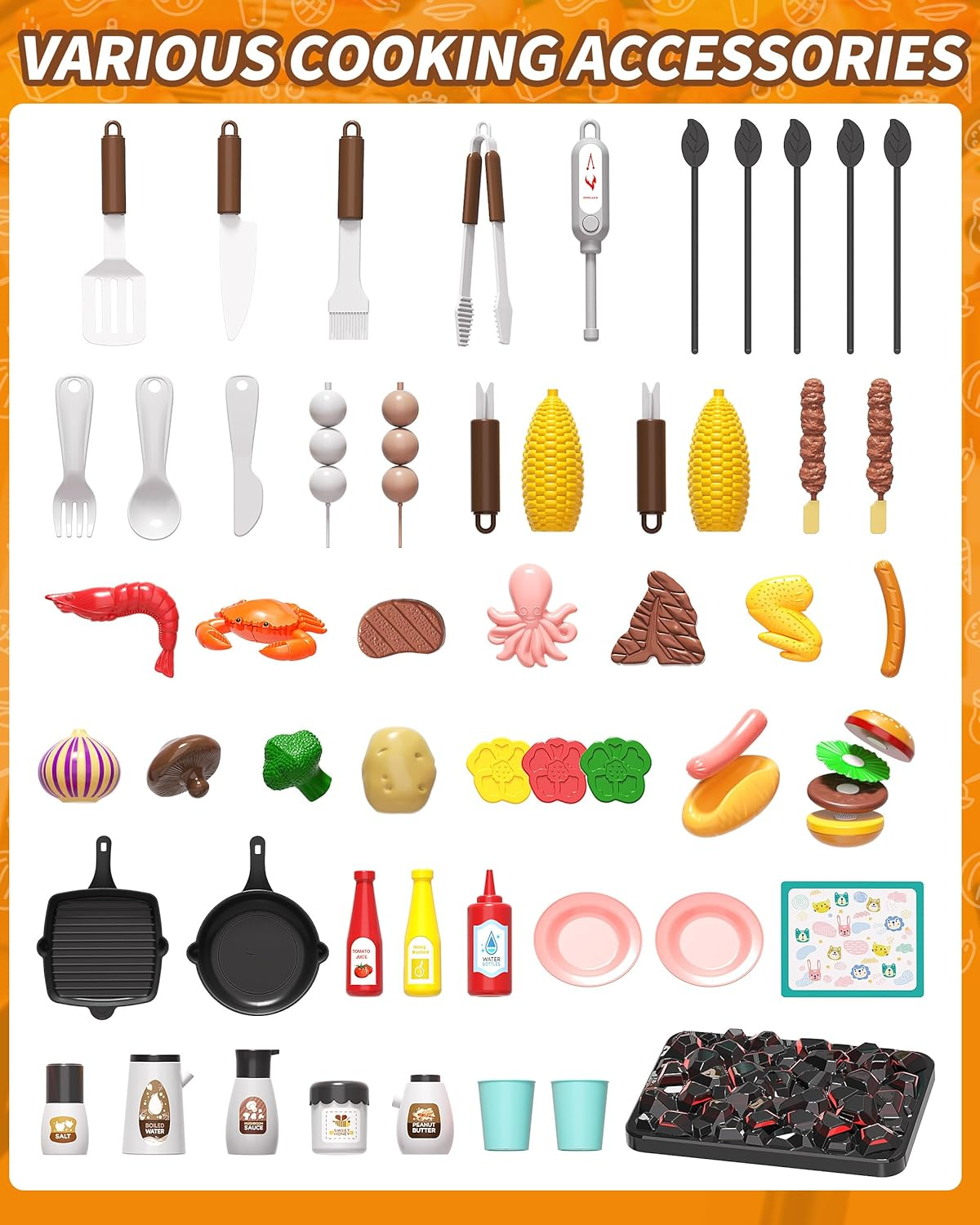 Kids Play Kitchen Toys, Outdoor BBQ Grill Playset with Smoke Sound & Light, Pretend Food Toys Barbecue Cooking Set for Toddlers Boys Girls 3 4 5 6 7 8 image number 1