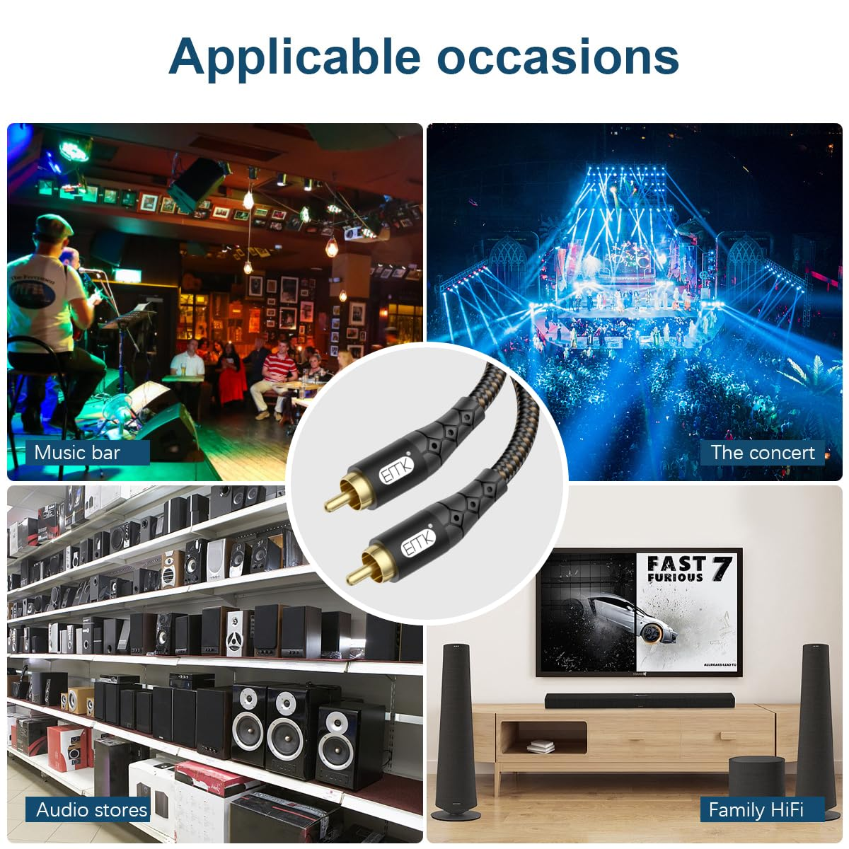 EMK RCA to RCA Subwoofer Cable &ndash; 24K Gold-Plated Connector Nylon Braided Double Shielded Audio Cable Digital&Analog Signal Support for Amplifiers Subwoofer Home Theater Hi-Fi Systems Black/50Ft/15M image number 4