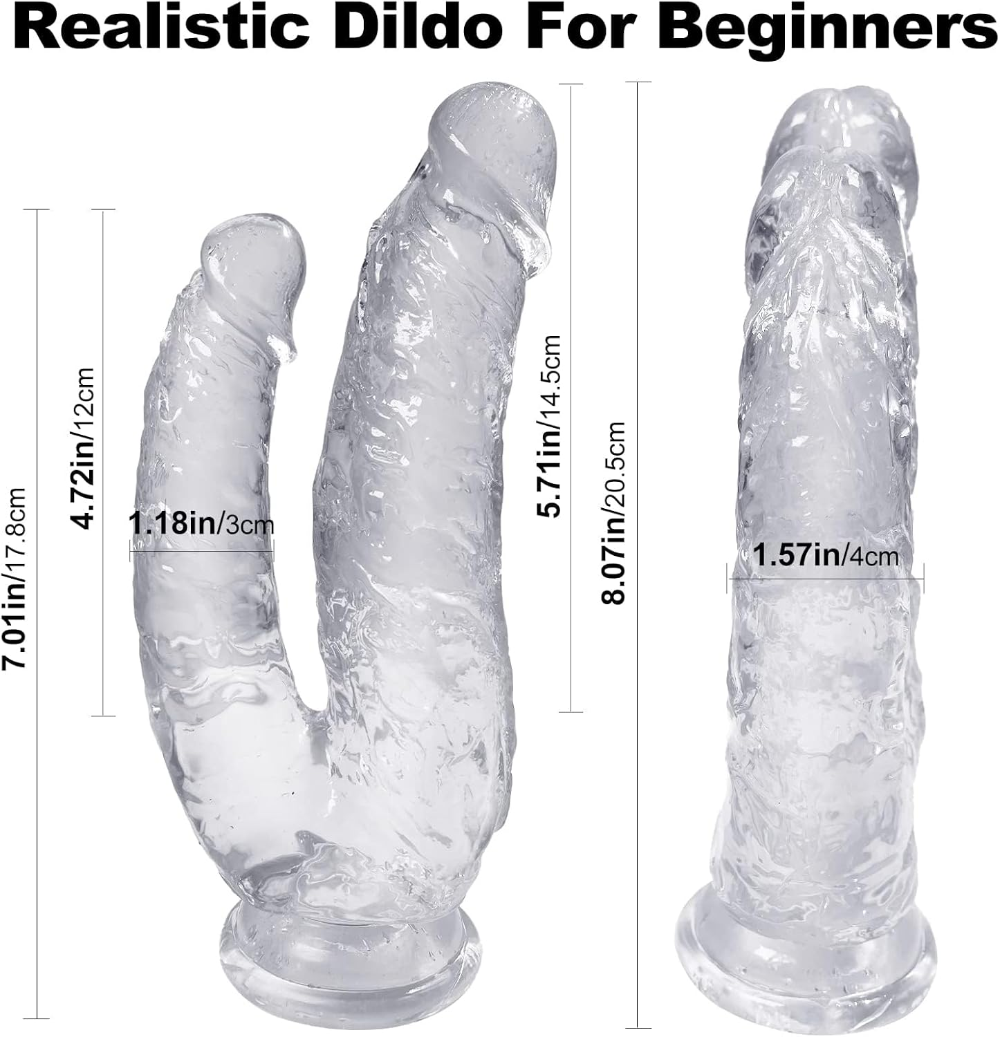 8.26 Inch Double Ended Realistic Dildos, Big Silicone Dildo Adult Sex Toy with Suction Cup Base for Hands-Free Play, Soft Fantasy Lifelike Dildo for G-Spot and Anal Play Sex Toys for Women Transparent image number 3