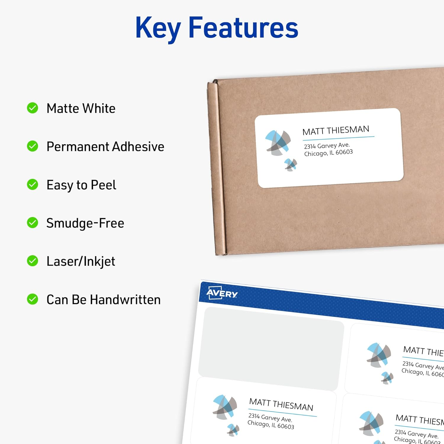 Avery Half-Sheet Printable Shipping Labels, 5.5" X 8.5" Customizable Stickers, White, 20 Blank Mailing Labels, Great for Mailing, Shipping, Organizing, and More (18126) image number 5