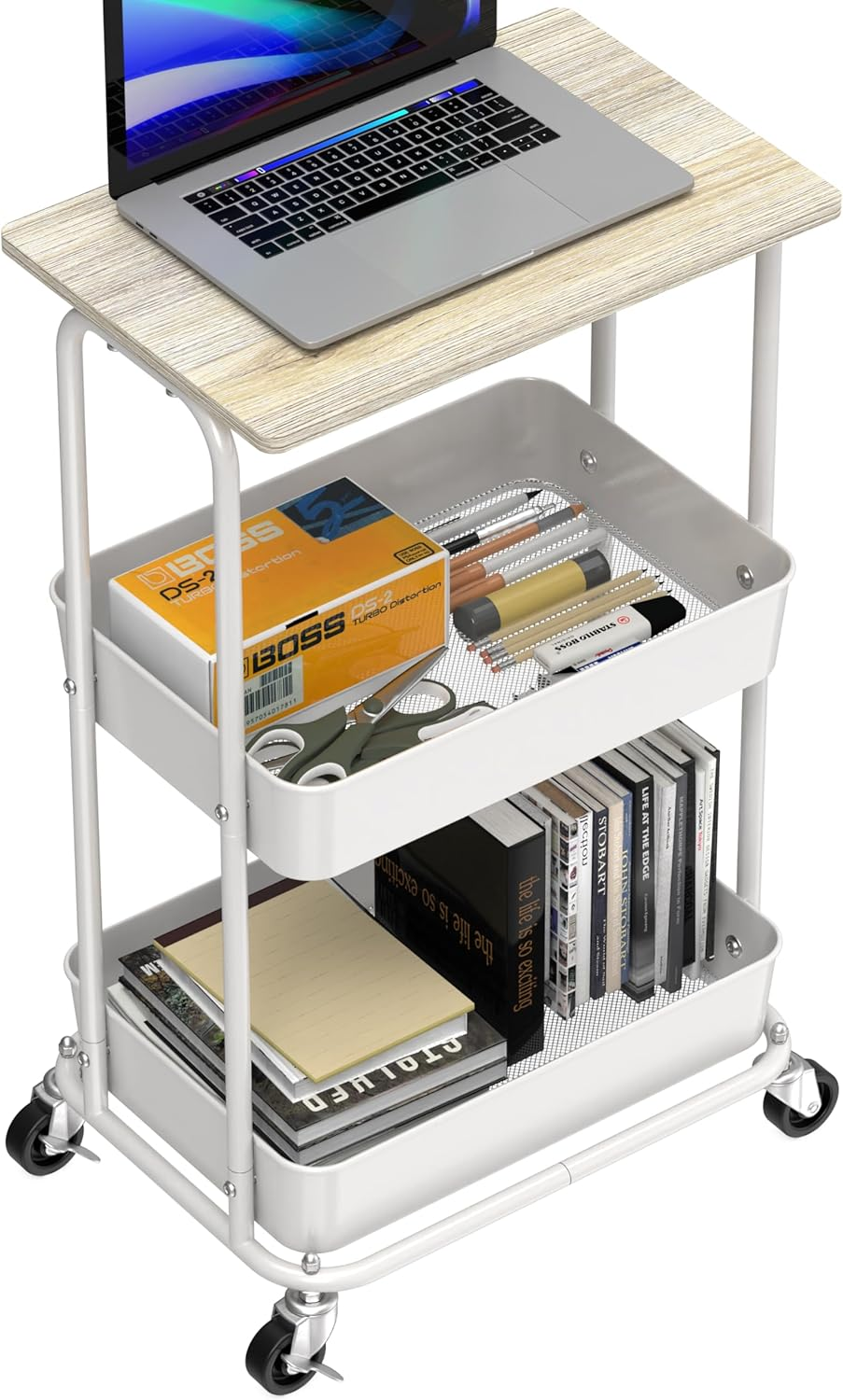 Simple Houseware 3 Tier Trolley Cart with Top Board, Metal Utility Cart, Maple image number 5