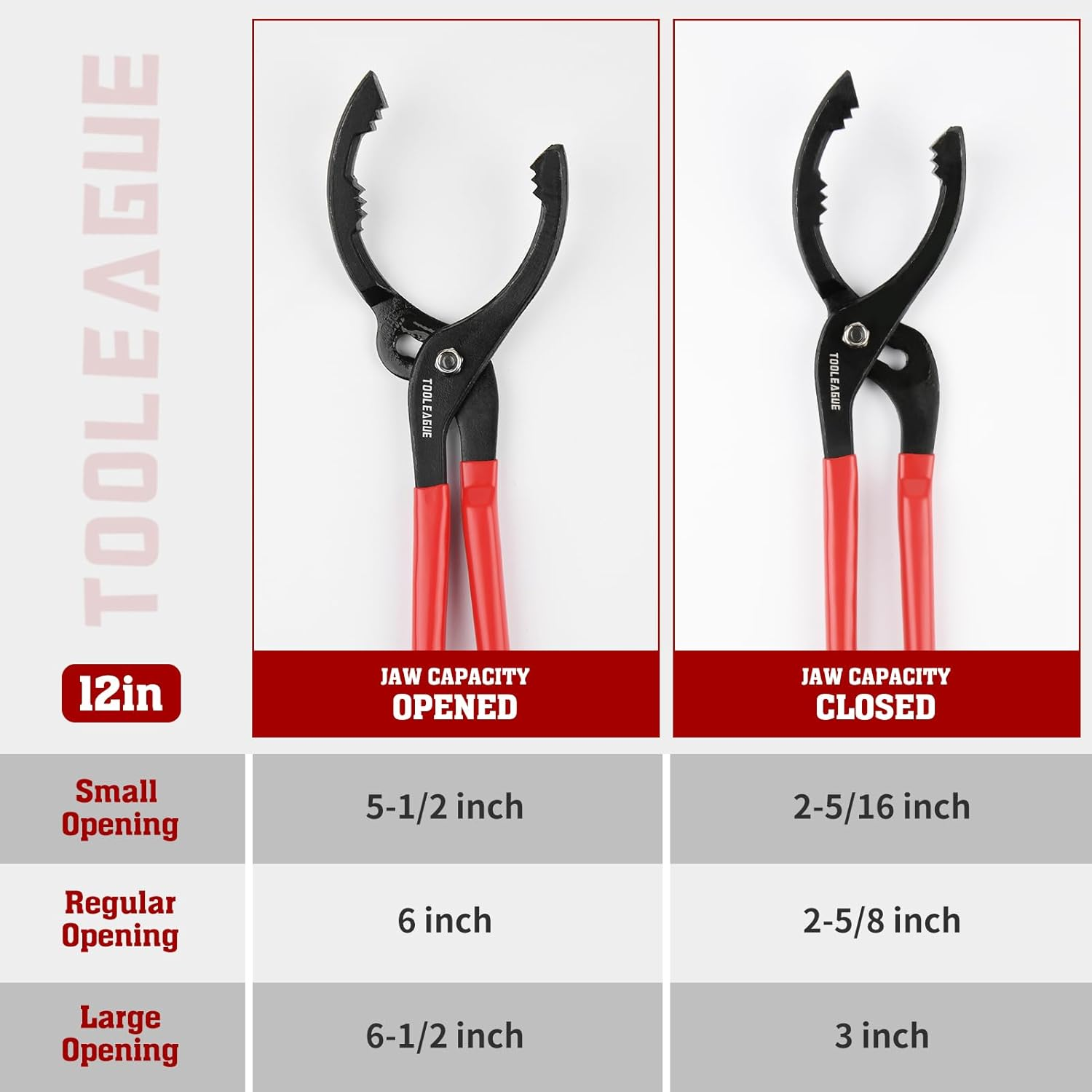 TOOLEAGUE 12" Adjustable Oil Filter Pliers, Oil Filter Wrench Removal Tool for Most Cars,Trucks,Engine Filters(1 Pc) image number 2