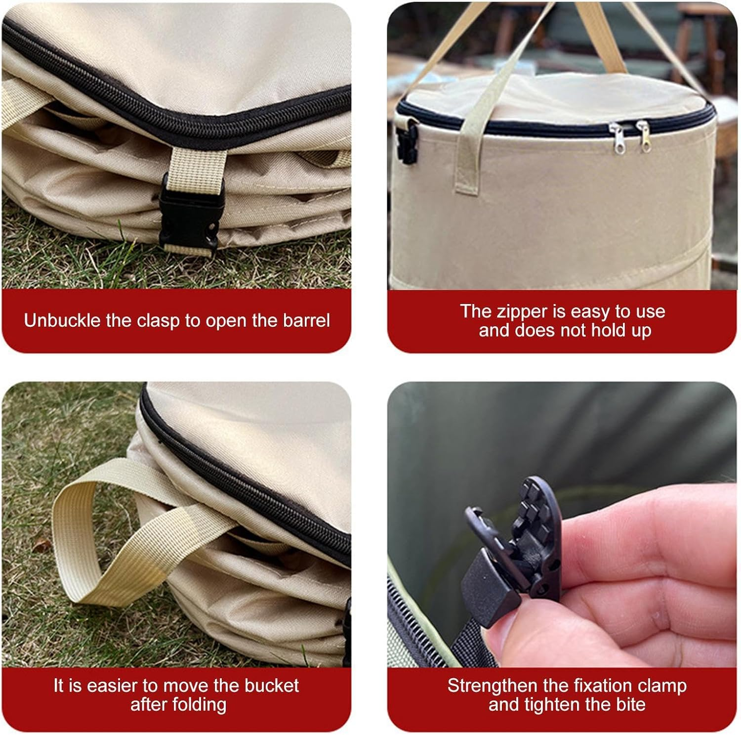 Tuxxjzm Foldable 37L Pop up Bin, Oxford Cloth, Beige, Rectangular, 34 X 40 Cm, 37L, 1.07 Lbs, Garden Waste Bin, Multi-Purpose Storage Bucket image number 2