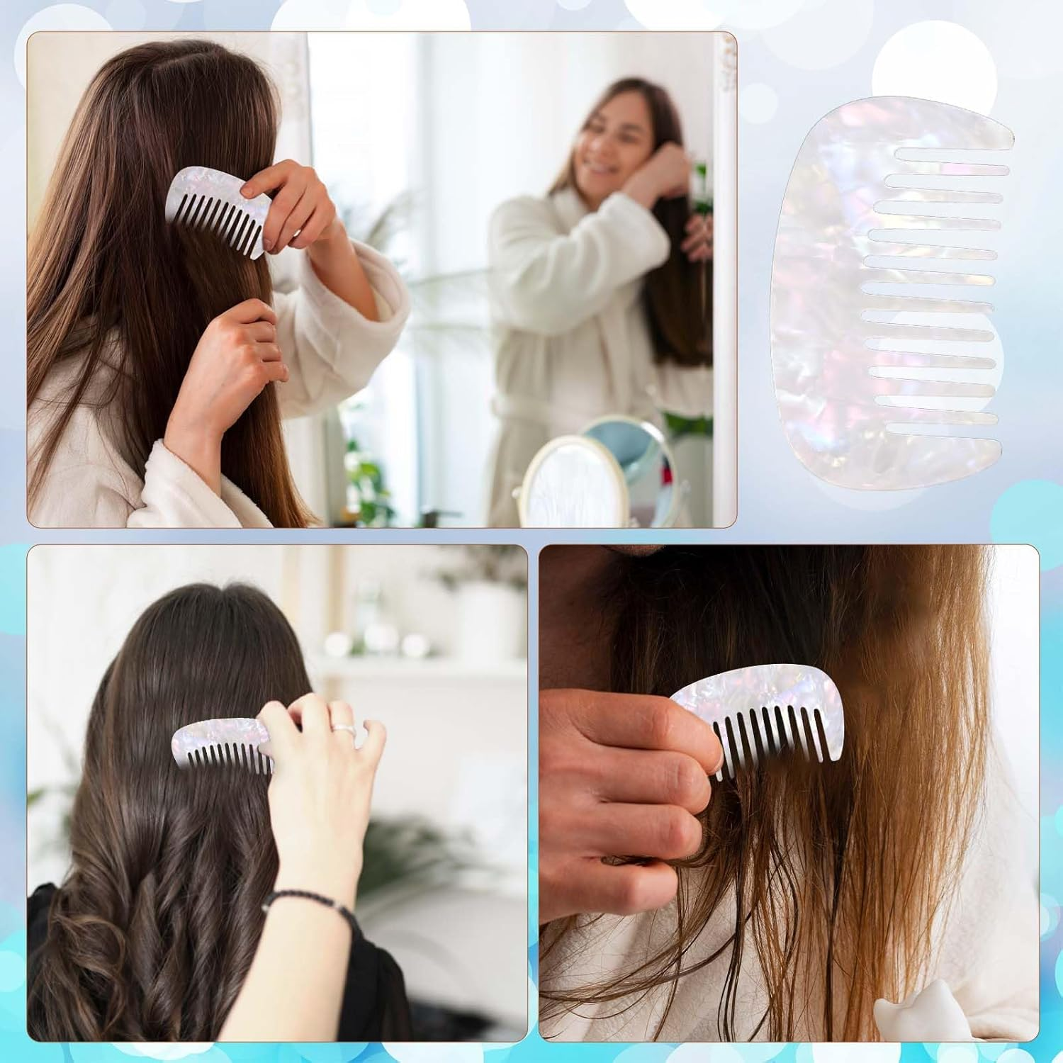 Pocket Mini Wide Tooth Comb for Wet Hair - Anti-Static Portable Travel Comb for Curls, Detangling Small Hair Combs for Women, White for Purse and Hair Care image number 1