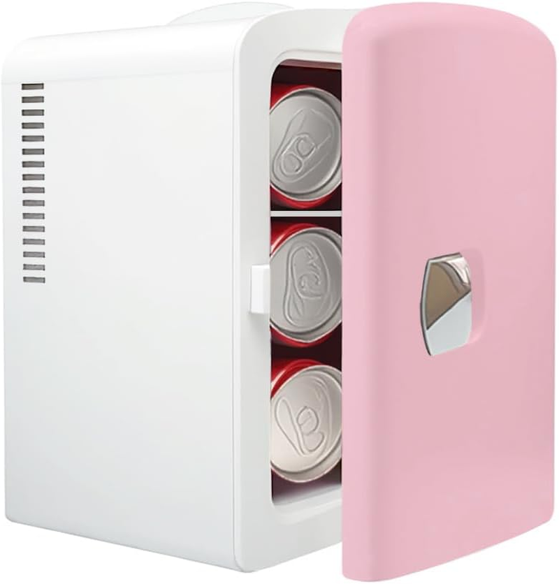 Mini Fridge 4 Liter,6 Can Portable Cooler Personal Refrigerator for Care, Compact Mini Fridge for the Office, Bedroom, Dorm,White/All Pink/Teal