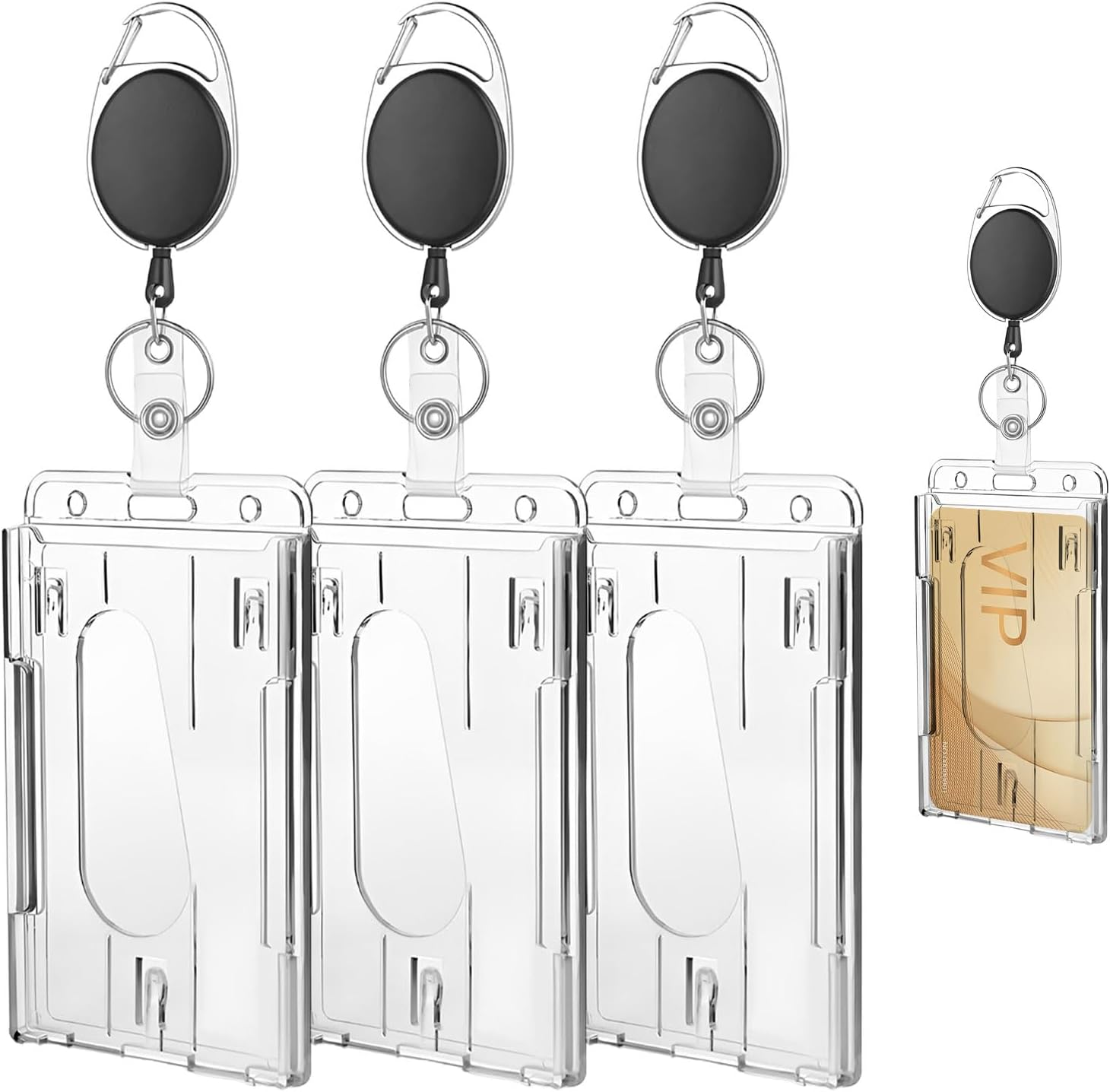 ID Card Holder, 3 Pack Retractable Keychain, Retractable Badge Holder Double Sided Retractable Pass Holder with Retractable Lanyard, Retractable Keychain with Polycarbonate Vertical Thumb Slots. image number 3