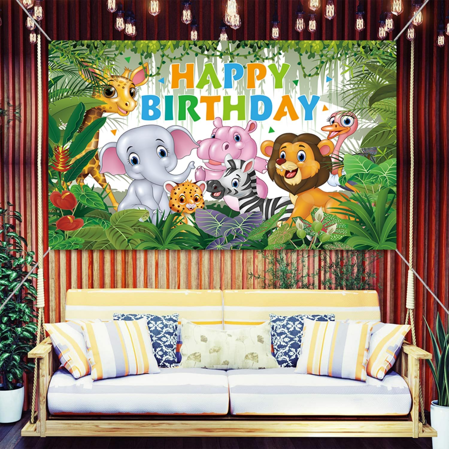 Yuanbigtai Jungle Animal Theme Background Birthday Party Decorations, Cute Wild Animal Elements,Happy Birthday Banner Forest Background Suitable for Birthday Party,Kids Birthday Decoration 6 X 3.6 Ft - Forest Animals image number 5