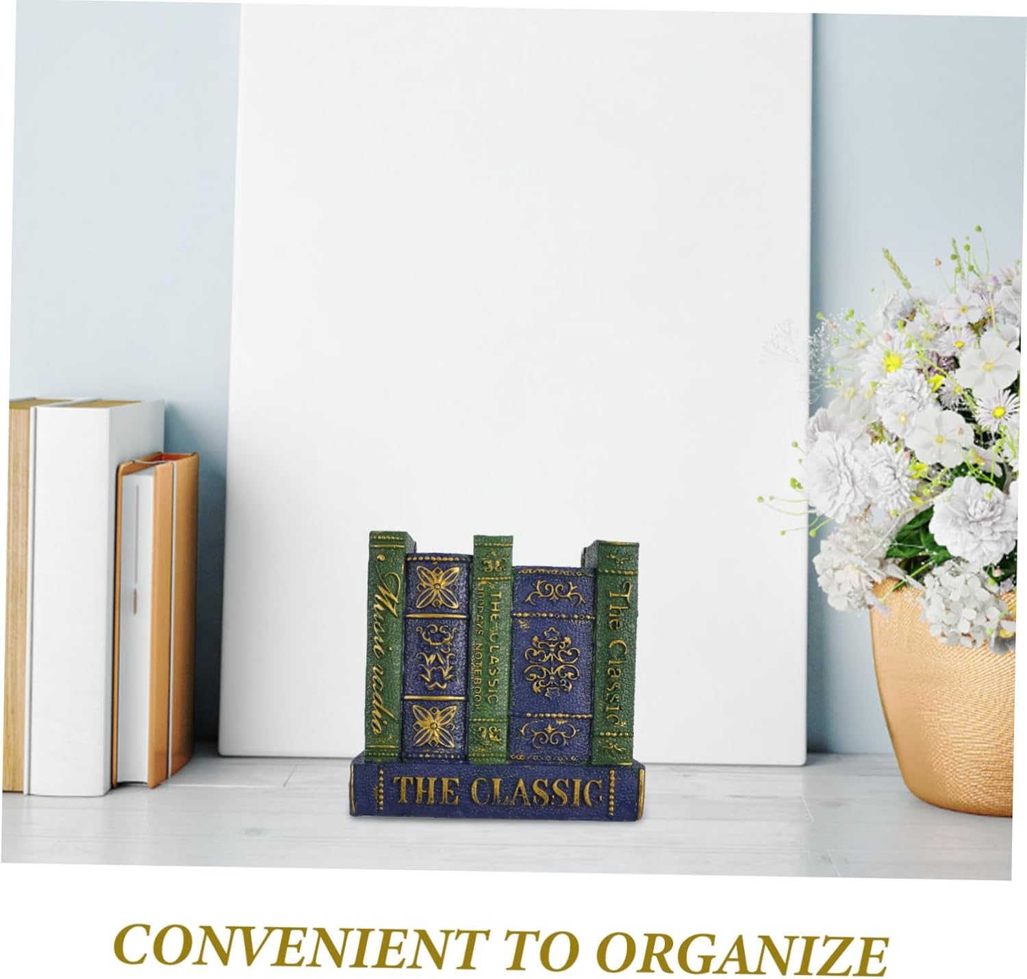 Book Shape Pen Holder Resin Pencil Holder Vintage Decor Office Decoration - Green image number 2