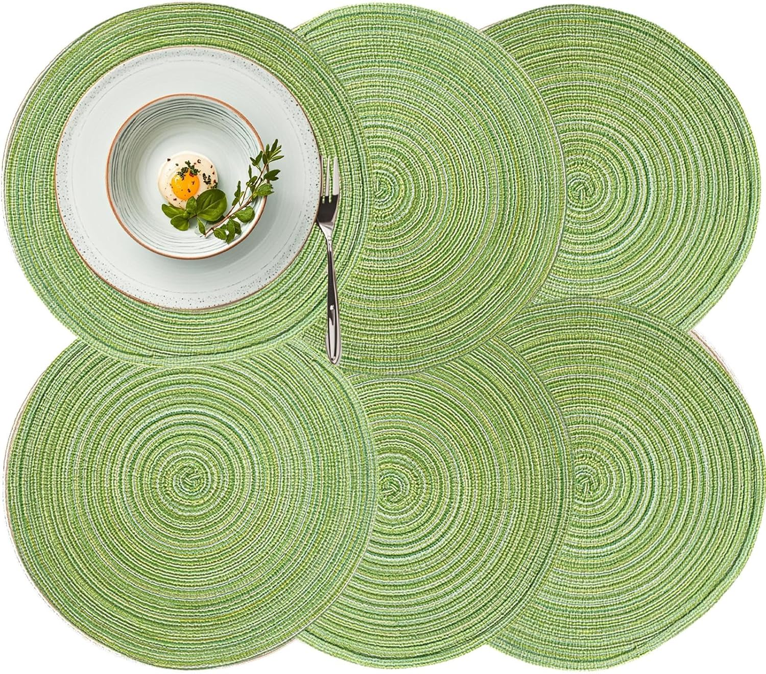 Round Placemats Set of 6, Washable round Braided Place Mats, Suitable for Kitchen Dining Tables, 15" Heat Resistant Table Mats - Beige