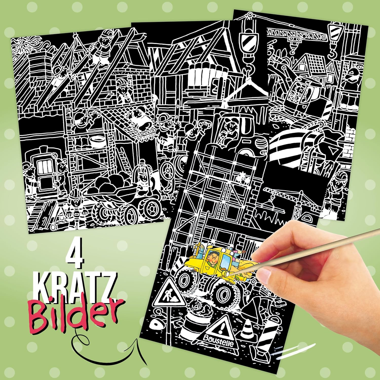 Lutz Mauder Scratch Pictures - Creative Painting and Craft Set for Children - 4 Designs Construction Site - Magic Rainbow Effects - DIY Scratch Paper - Wooden Pen - Scratch Block - Gift Idea for Girls image number 2