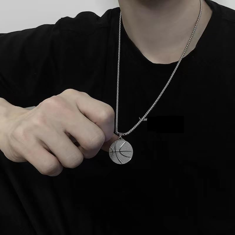 Silver Basketball Pendant Necklace for Boys Girls Basket Ball Necklaces Basketball Necklaces Basketball Coach Player Gifts for Men Women Basket Ball Necklaces for Boy Girls