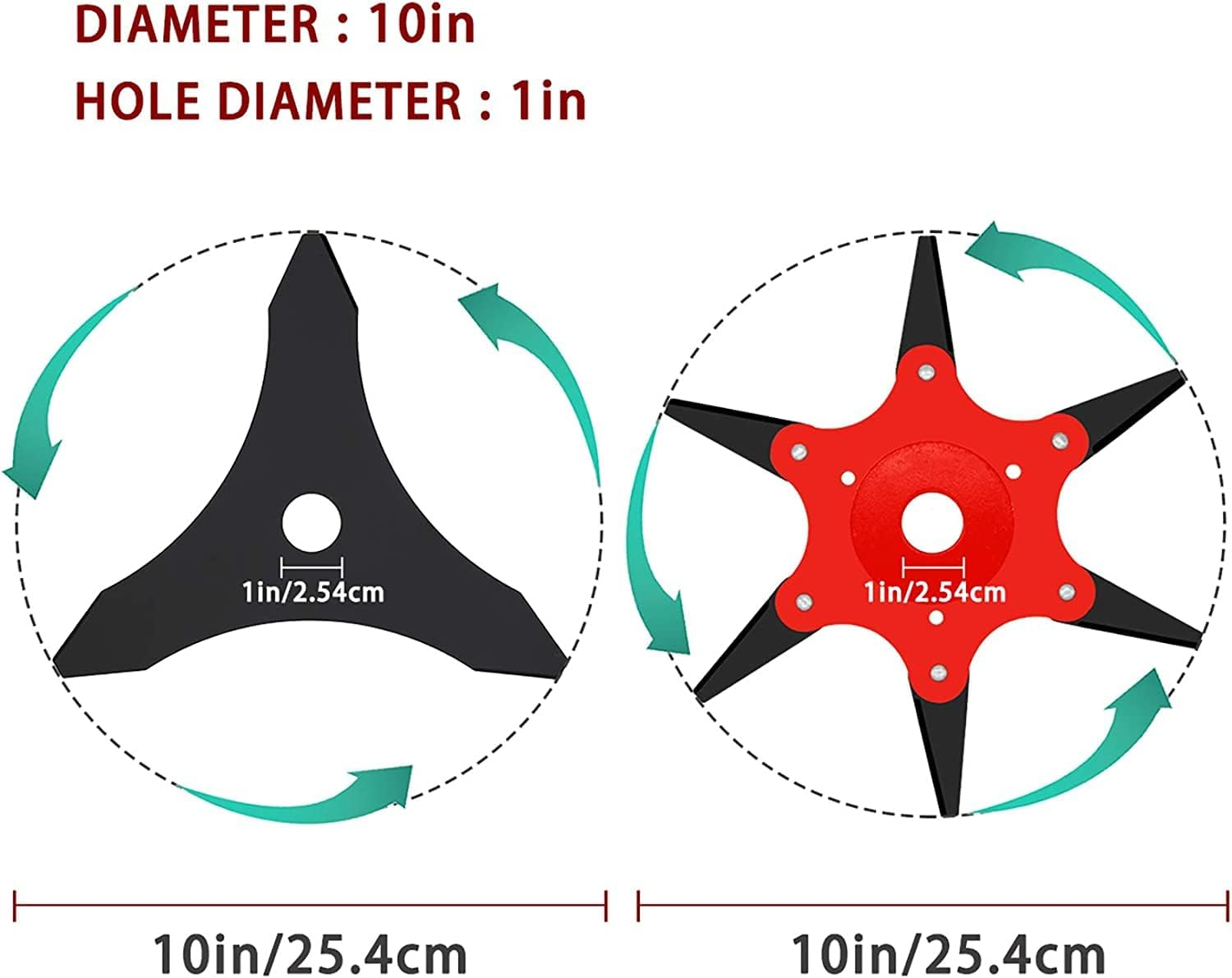 Tivddikun Brush Cutter Blades, 10 Inch 6 Steel Razors Trimmer Head & 3Teeth Weed Eater Blade with Adapter Kit for Brush Cutter, Trimmer and Weed Eater image number 4