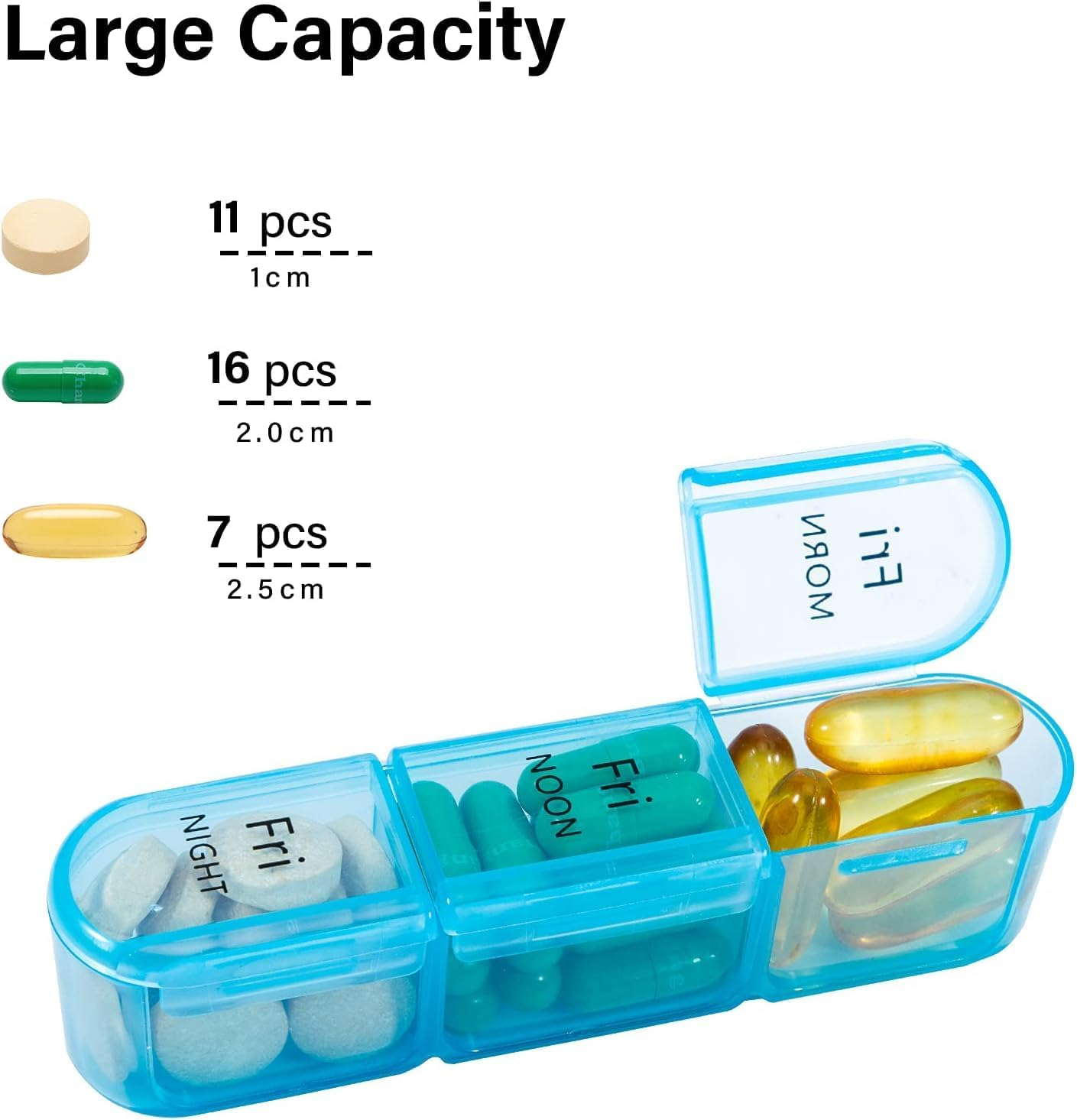 Pill Organizer 3 Times a Day, Daily Pill Box 7 Day, Weekly Cases Medicine Organizers to Hold Vitamins and Medication