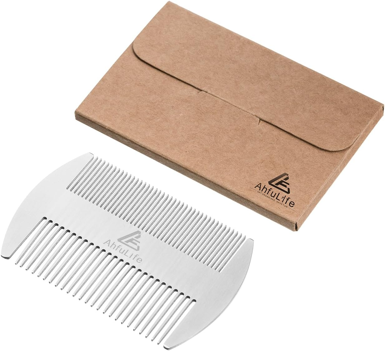 Ahfulife Metal Hair & Beard Comb - EDC Credit Card Size - Anti-Static Dual Action - Stainless Steel Comb Gift Box image number 6