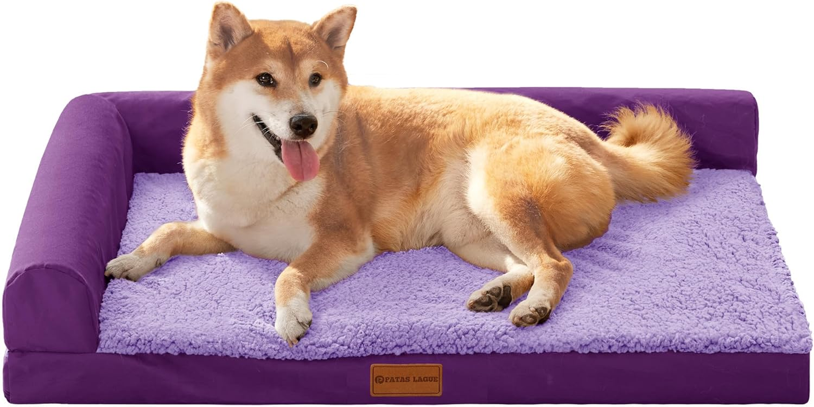 Patas Lague Orthopedic Dog Bed for Medium Dogs 76X51Cm, Waterproof L Shaped Medium Dog Sofa Beds with Removable Washable Cover, Soft Pet Couch Bed Mat with Nonskid Bottom, Purple image number 2
