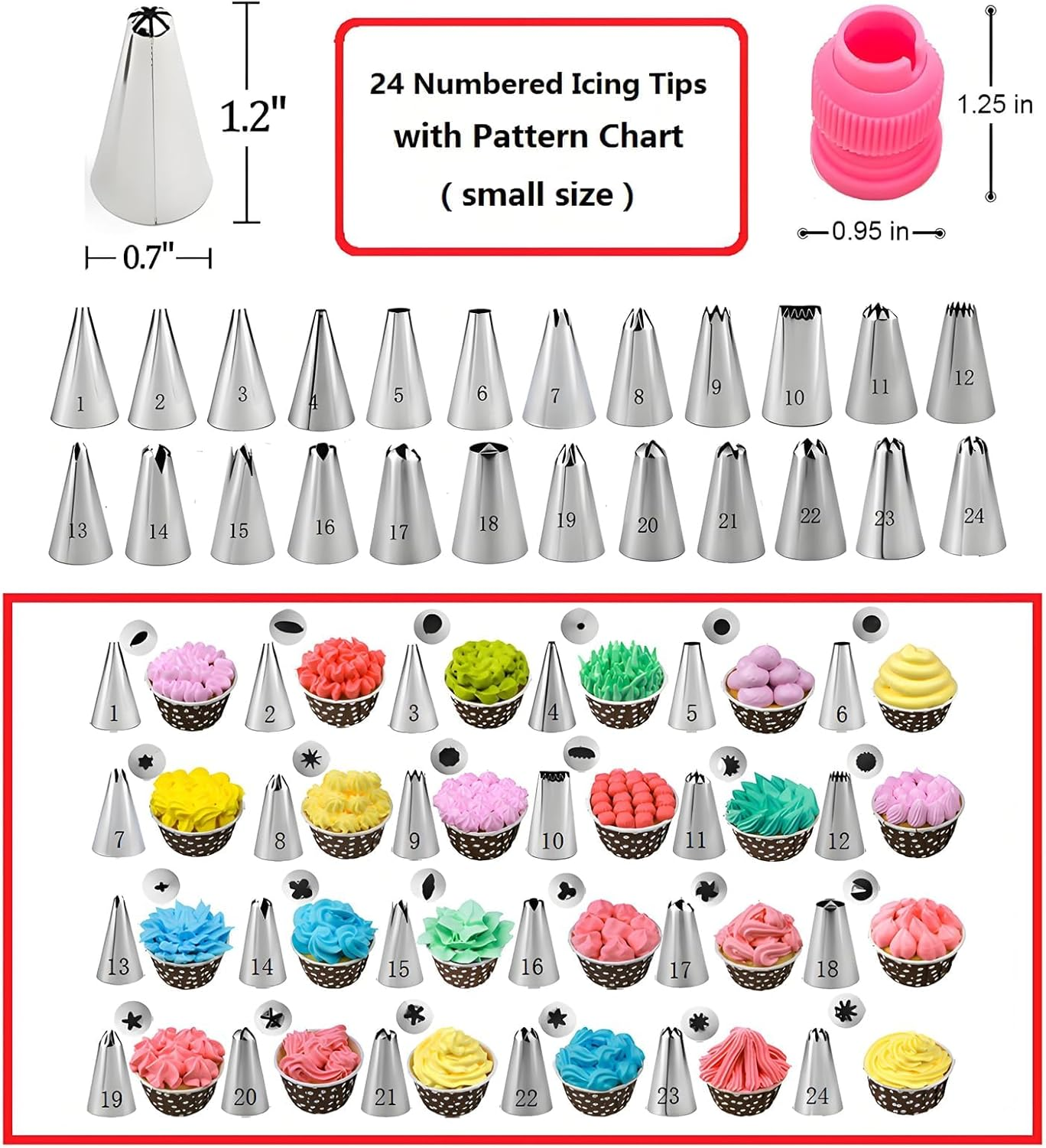 ZERIFAM Cake Decorating Kit - 90 Piece Rotating Cake Table, 24 Numbered Icing Nozzles, 2 Scrapers, 3 Comb Scrapers, 2 Couplings, 5 Wrapping Tapes, and 50 Disposable Pastry Bags image number 3