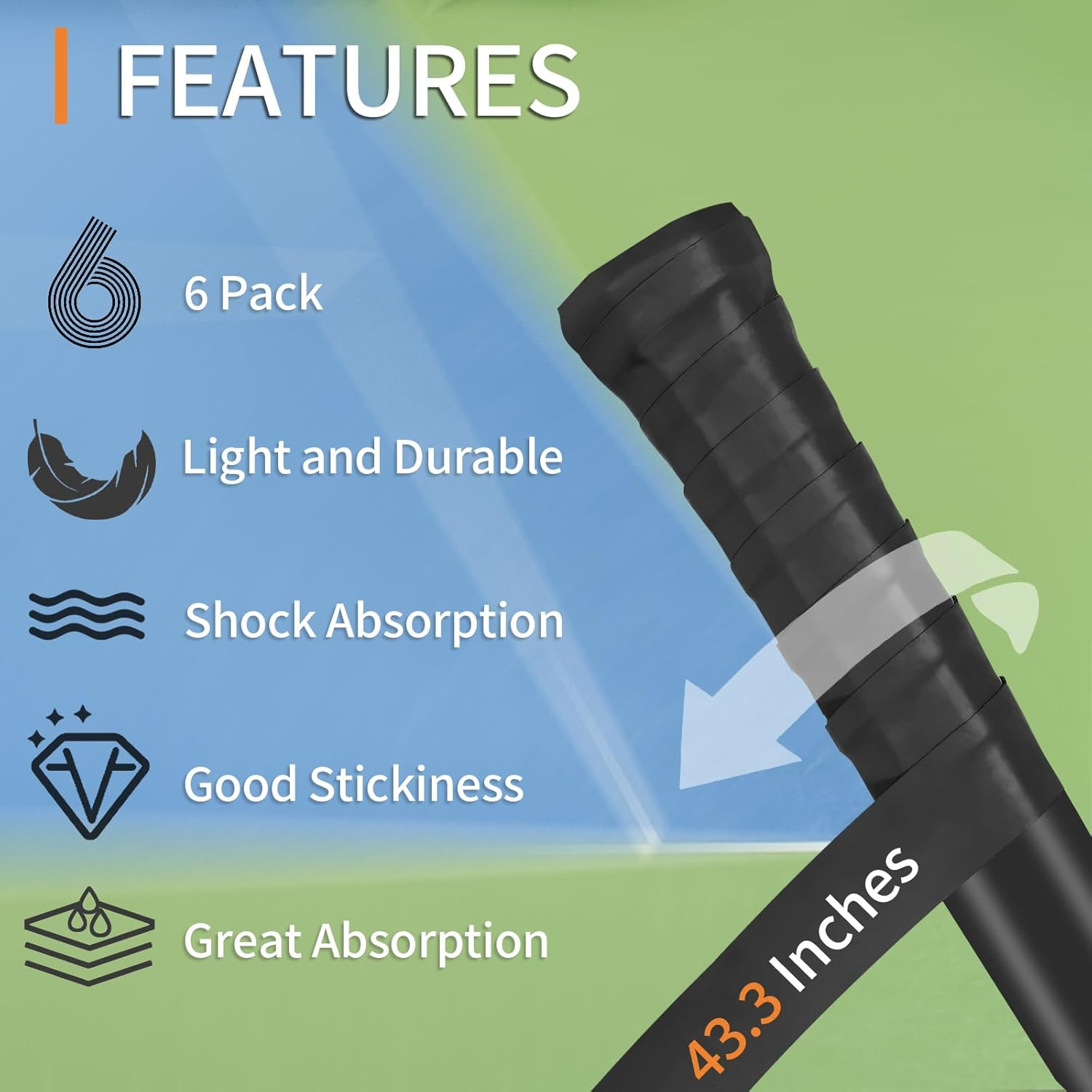 Tennis Racket Grip Tape, 6 Pack Precut anti Slip Tennis Grip Tape, Super Absorbent Dry Feel Tennis Grips Overgrip for Tennis, Badminton, Pickleball, Black image number 4