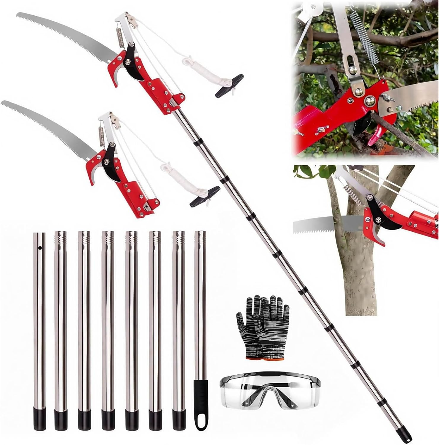 Pole Saws for Tree Trimming, 3.3M Manual Pole Saw with Sharp Steel Blade, Extendable Tree Pruner for Pruning High Branches, Lightweight Tree Saw with Pole in Yard Garden for Palms image number 2
