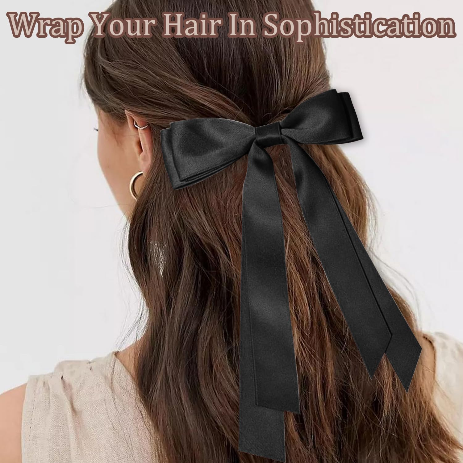 SYEYCW 5 Pcs Hair Bows for Girls Women, Ribbon Bows for Hair, Metal Ponytail Clips, Ribbon Ponytail Holder Accessories, for Daily Wear, Parties and Celebrations, Black, Red, Pink, Beige, White image number 2